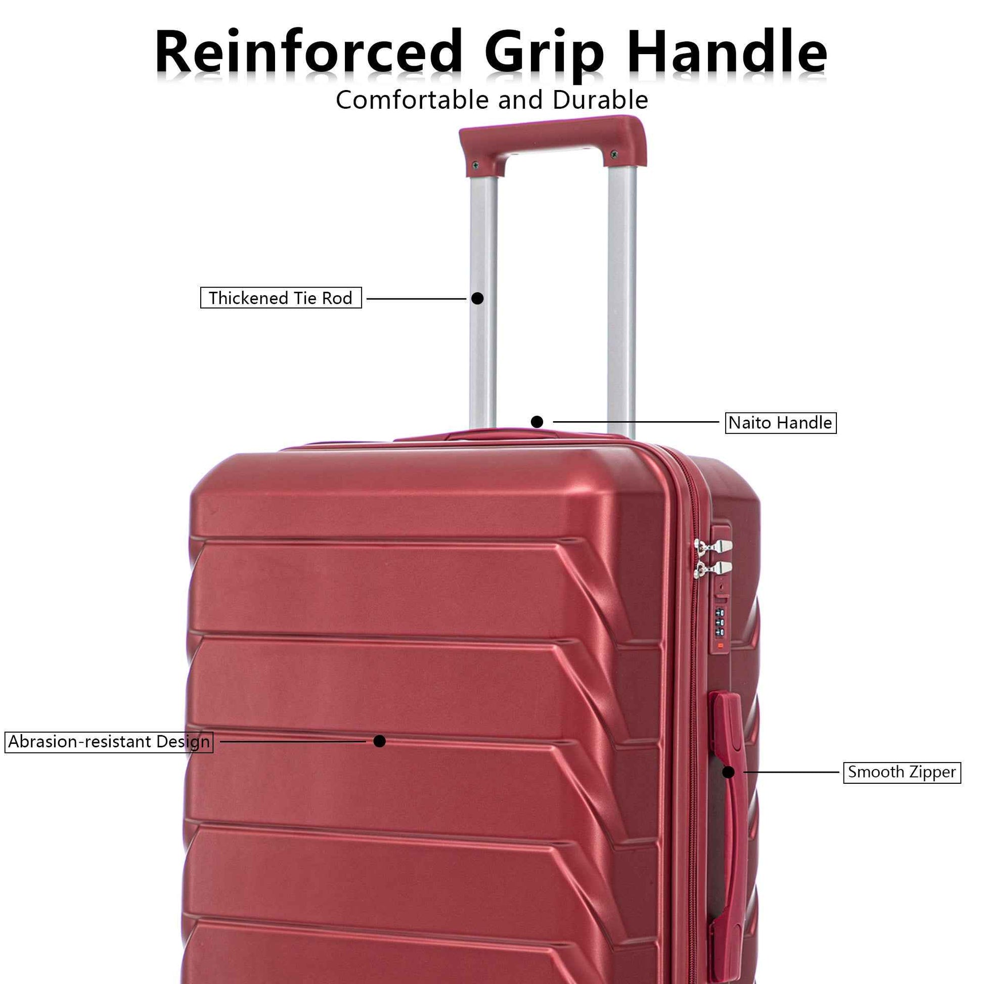 Set 3PCs 20'/24'/28' ABS Spinner Wheel Luggage, Matching Color, with Combination Lock - Wine Red