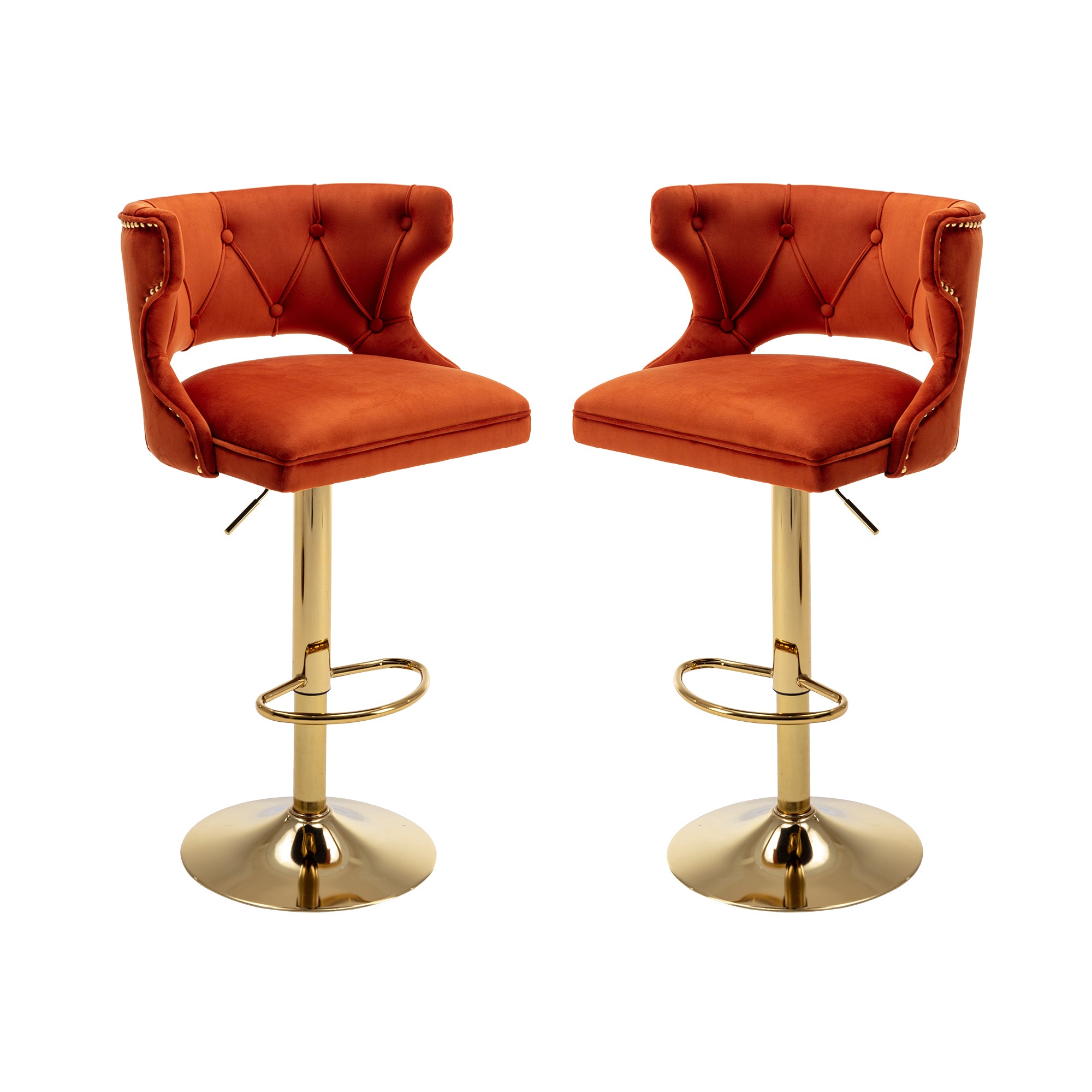 Bar Stools With Back and Footrest Counter Height Dining Chairs-Velvet Orange-2PCS/SET