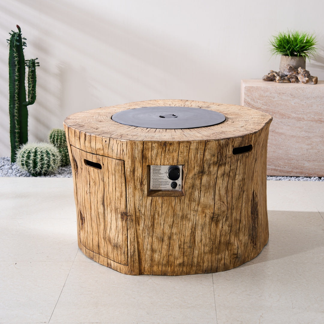 TerraFlame Round Faux Wood Fire Pit Table for Outdoor Use (PAG-2180) - Direct Wicker
