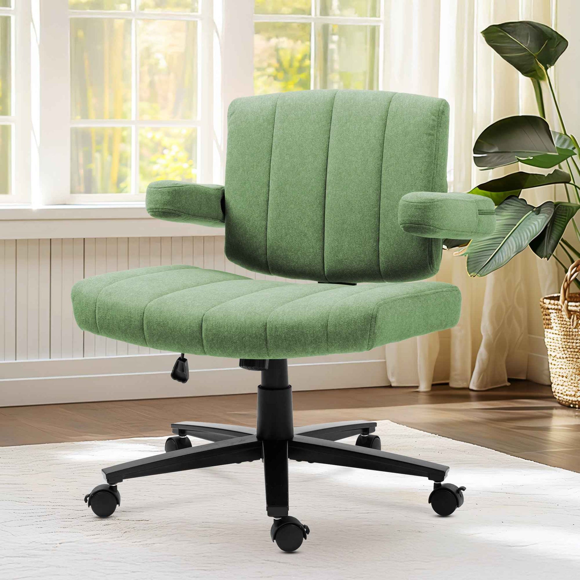 Home Office Chair, Fabric Criss Cross Swivel Desk Chair with Wheel, Adjustable Height Computer Chair for Study Work Gaming (Green)