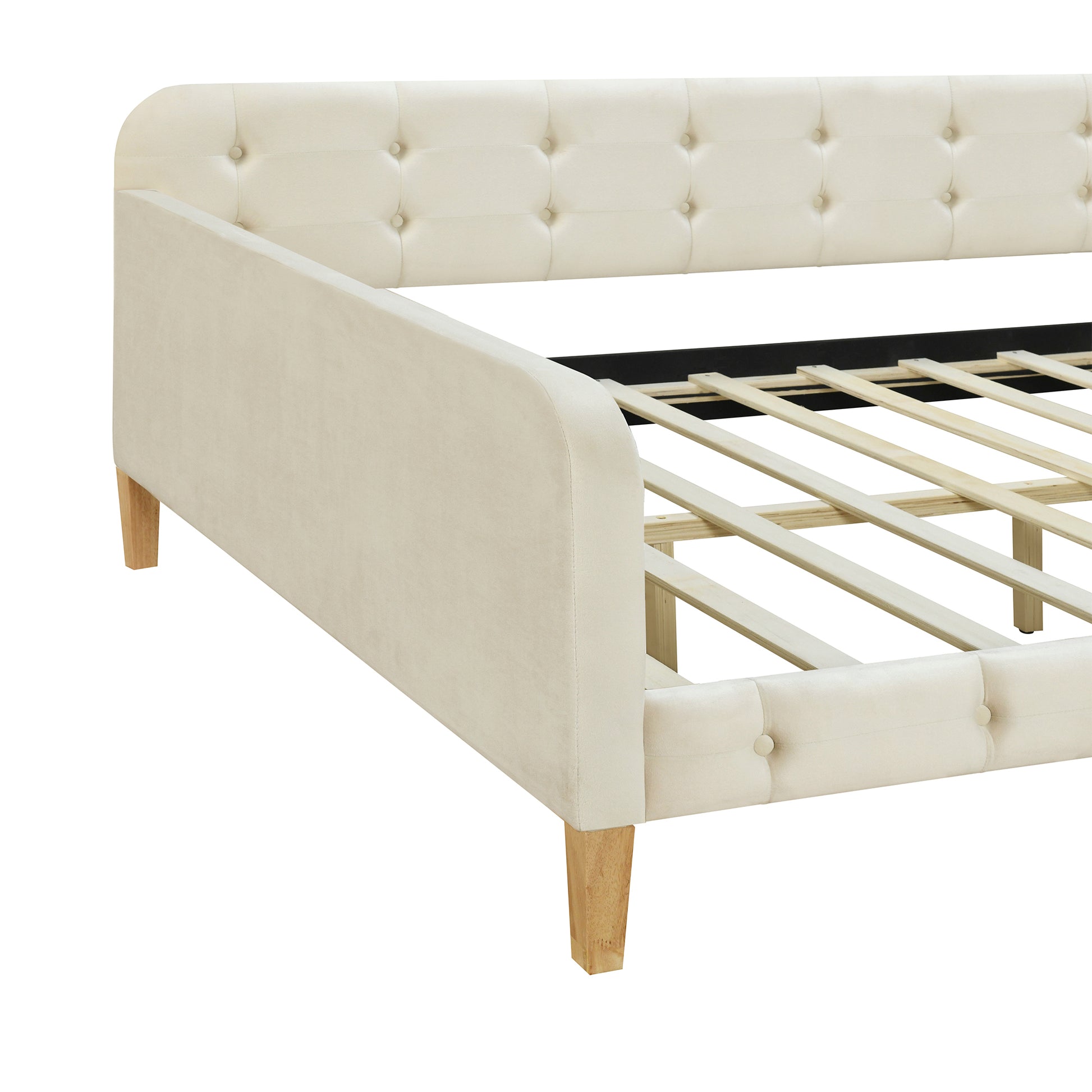 Full Size Upholstered Daybed with 4 Support Legs,White - Abrihome