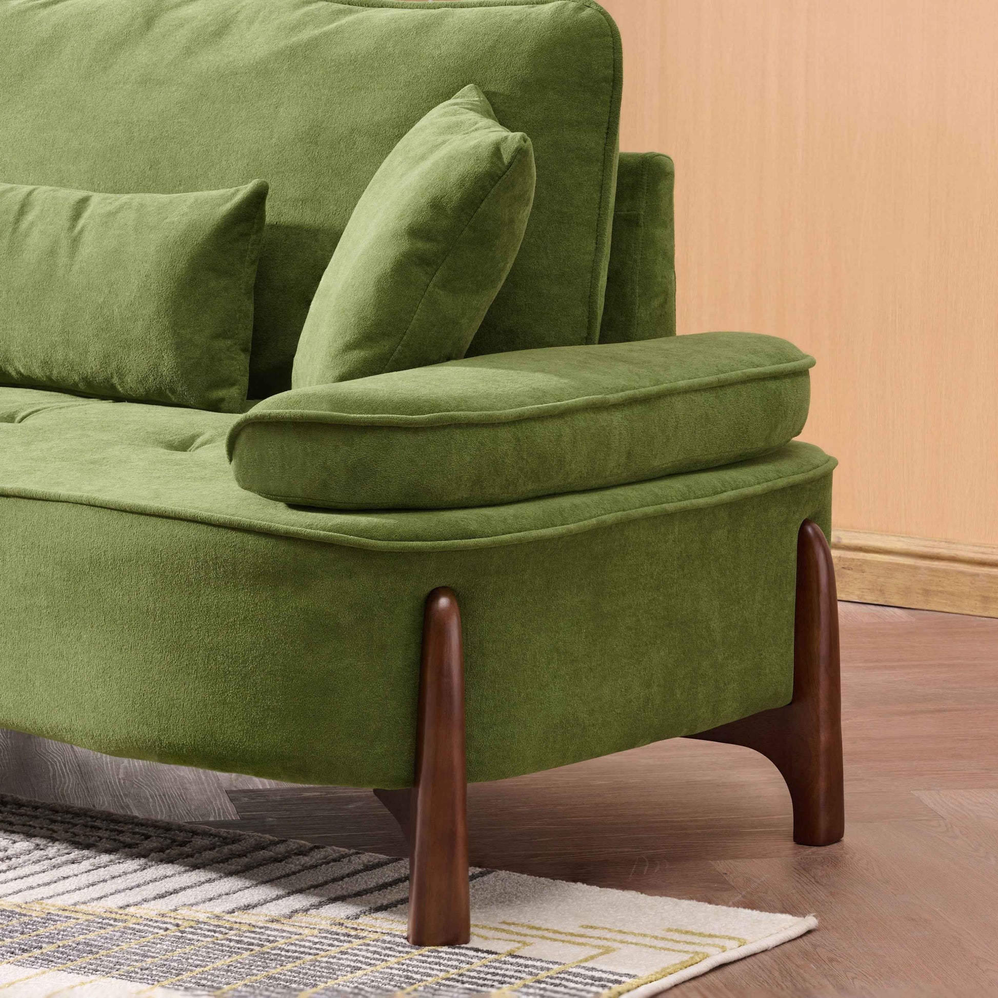 Cloud Velvet Deep Seated Sofa with Pillows, Green, Foam, 103 Inch