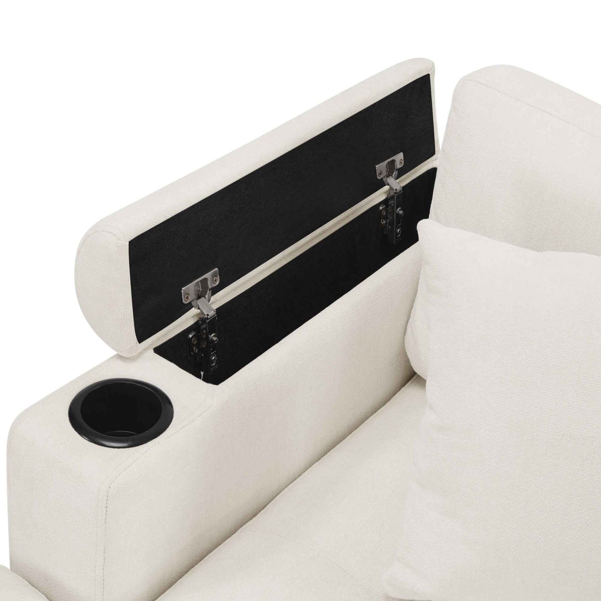 Modern U-shaped Sectional Sofa 115.7' with Built-in Cup Holders, Storage, USB Ports in Beige Chenille Fabric