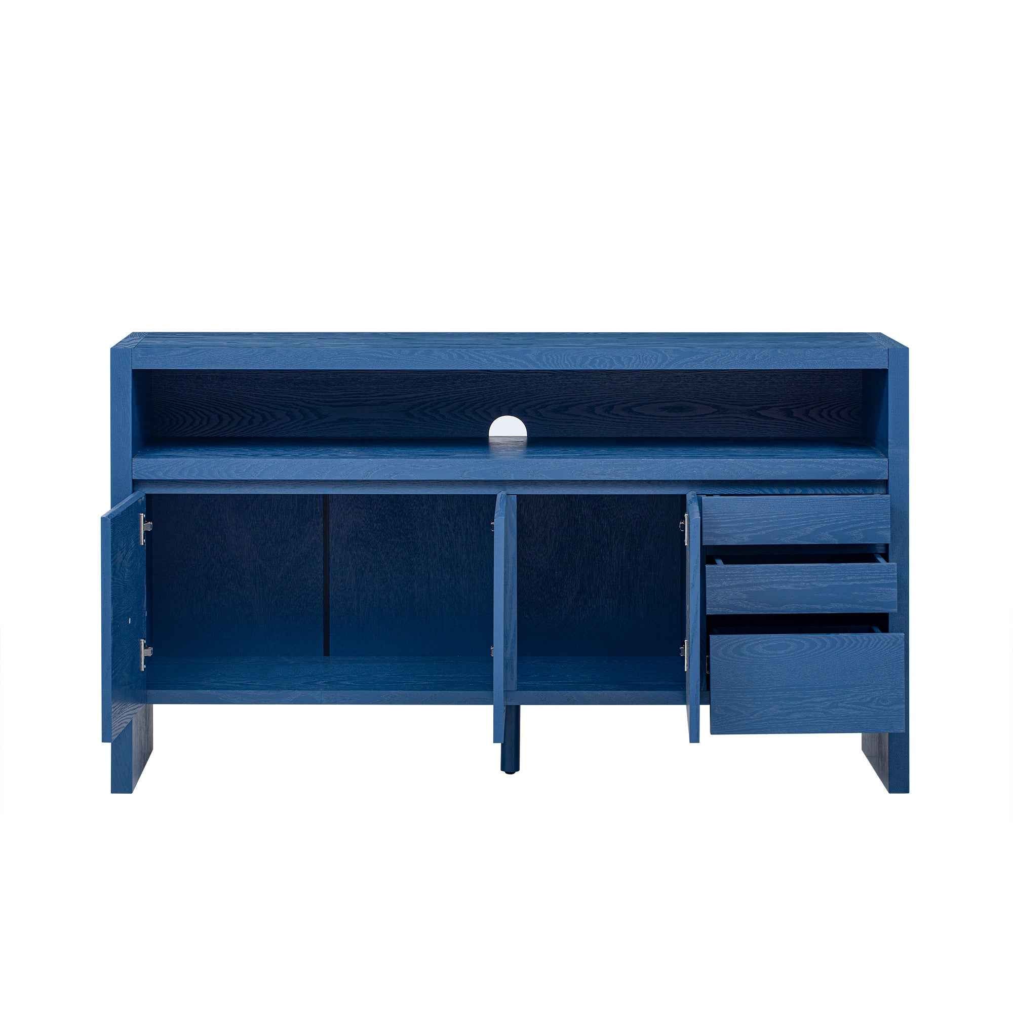 U_Style 60' 3-Door Sideboard with 3 Drawers - Modern Solid Ash Veneer MDF Sideboard, Semi-Open Shelf & Center Semi-Circular Cutout in Back Panel, Large Storage Cabinet for Living Room, Hallway, Dining