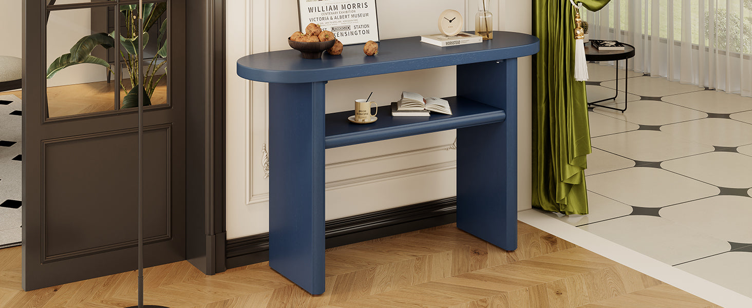 TREXM Elegant Minimalist Console Table with Rounded Edges and Sturdy Shelf Design for Entryway, Living Room(Navy)