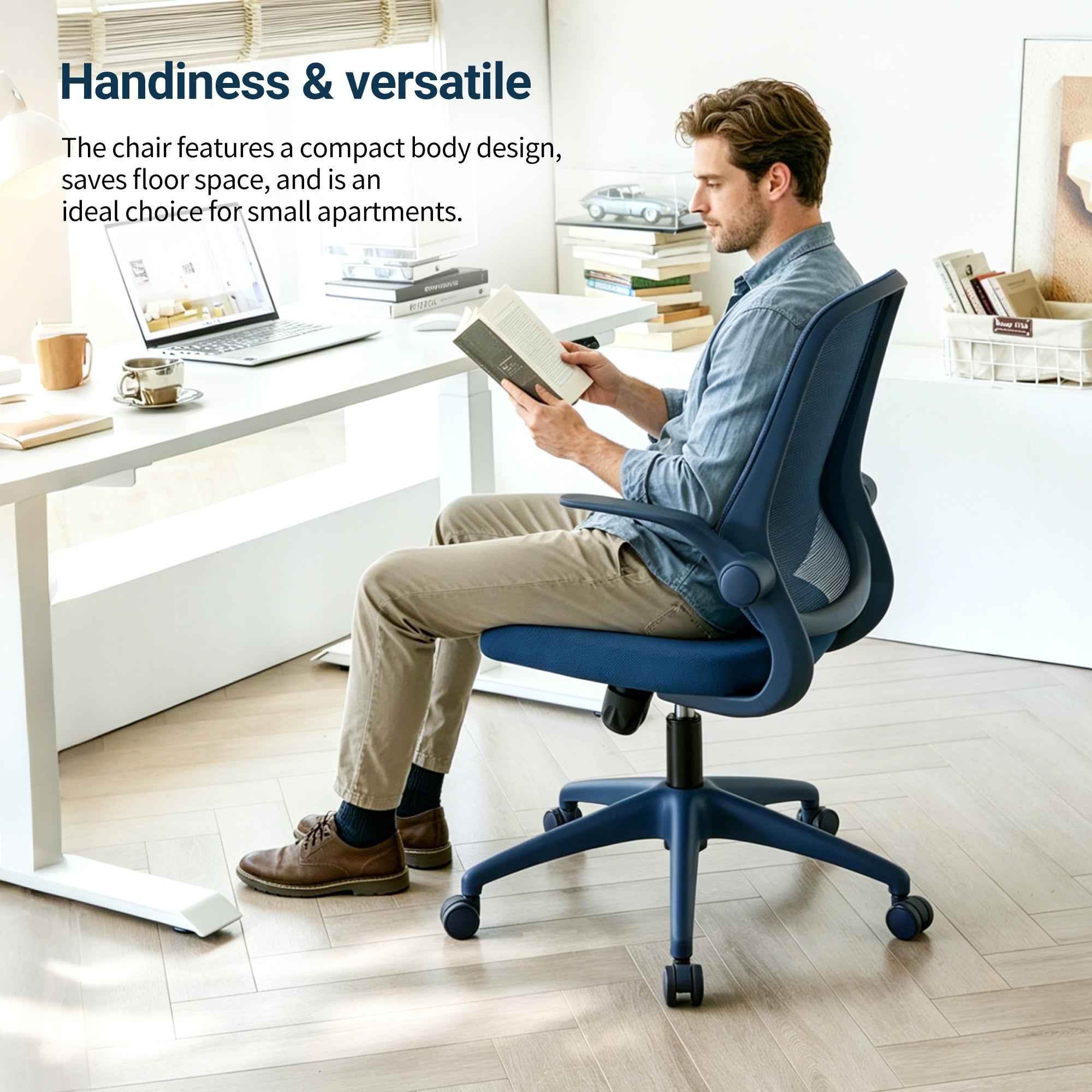 Ergonomic Color Office Chair 350LBS, Home Office, Mesh Back, Integrated Molded Foam, Comfortable Sitting, Flipping Armrest, Fireproof, Rotating, Lifting Multifunctional Chair (Blue)
