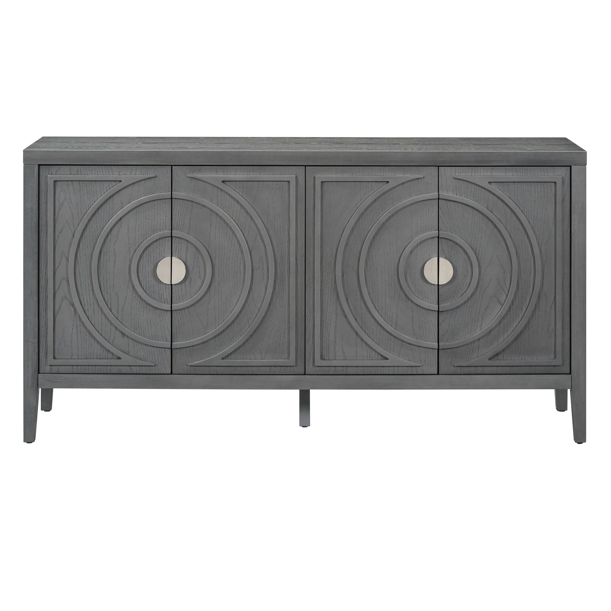 TREXM Retro Sideboard door with Circular Groove Design Round Metal Door Handle for Entrance, Dinning Room, Living Room (Gray)