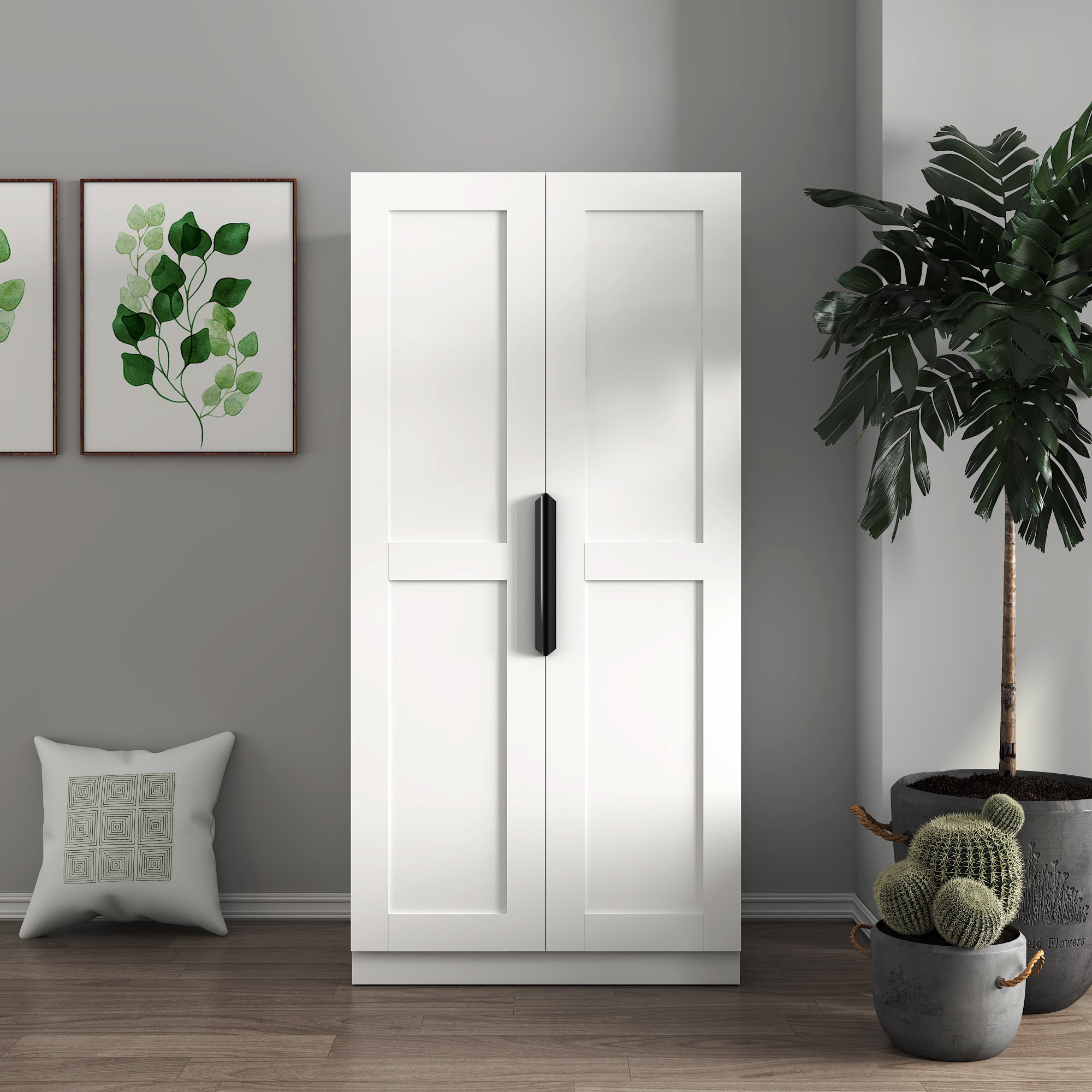 62.99in Kitchen Pantry Cabinet, White Freestanding Buffet Cupboards Sideboard with Doors &  Shelves, Kitchen Pantry Storage Cabinet for Kitchen, Living Room and Dinning Room - Abrihome