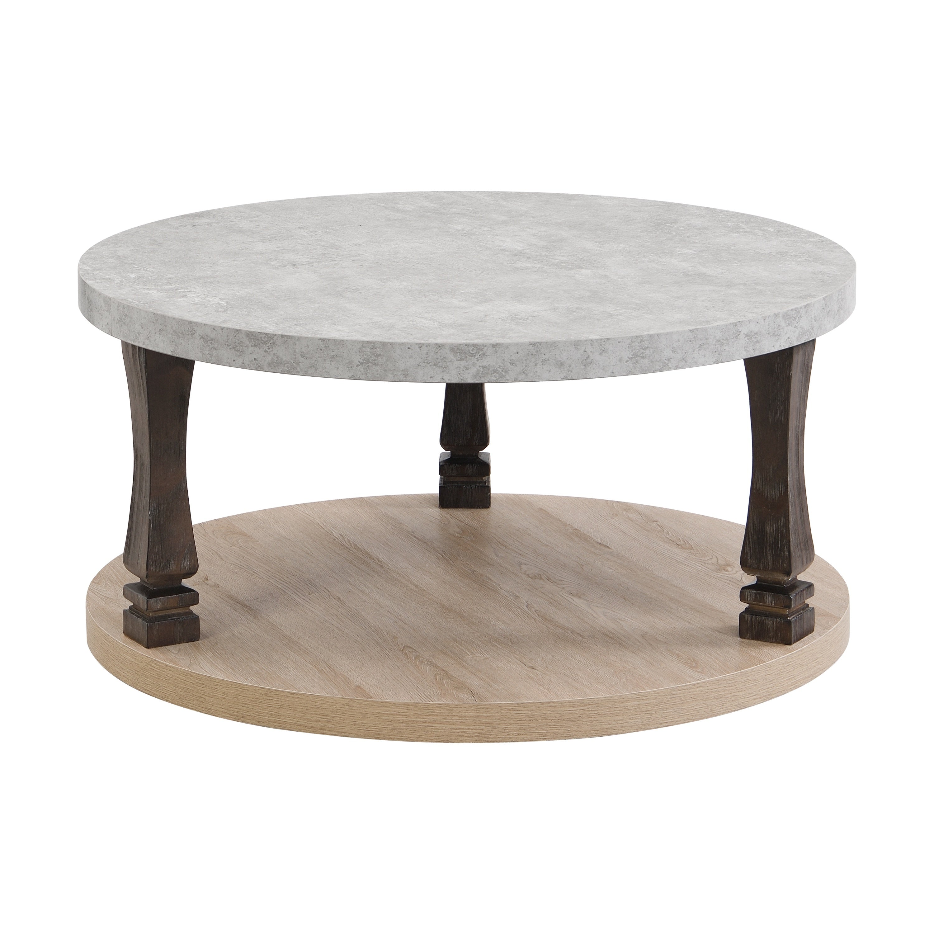 Mid-Century 2-Tier Round Coffee Table with Storage Shelf, Grey