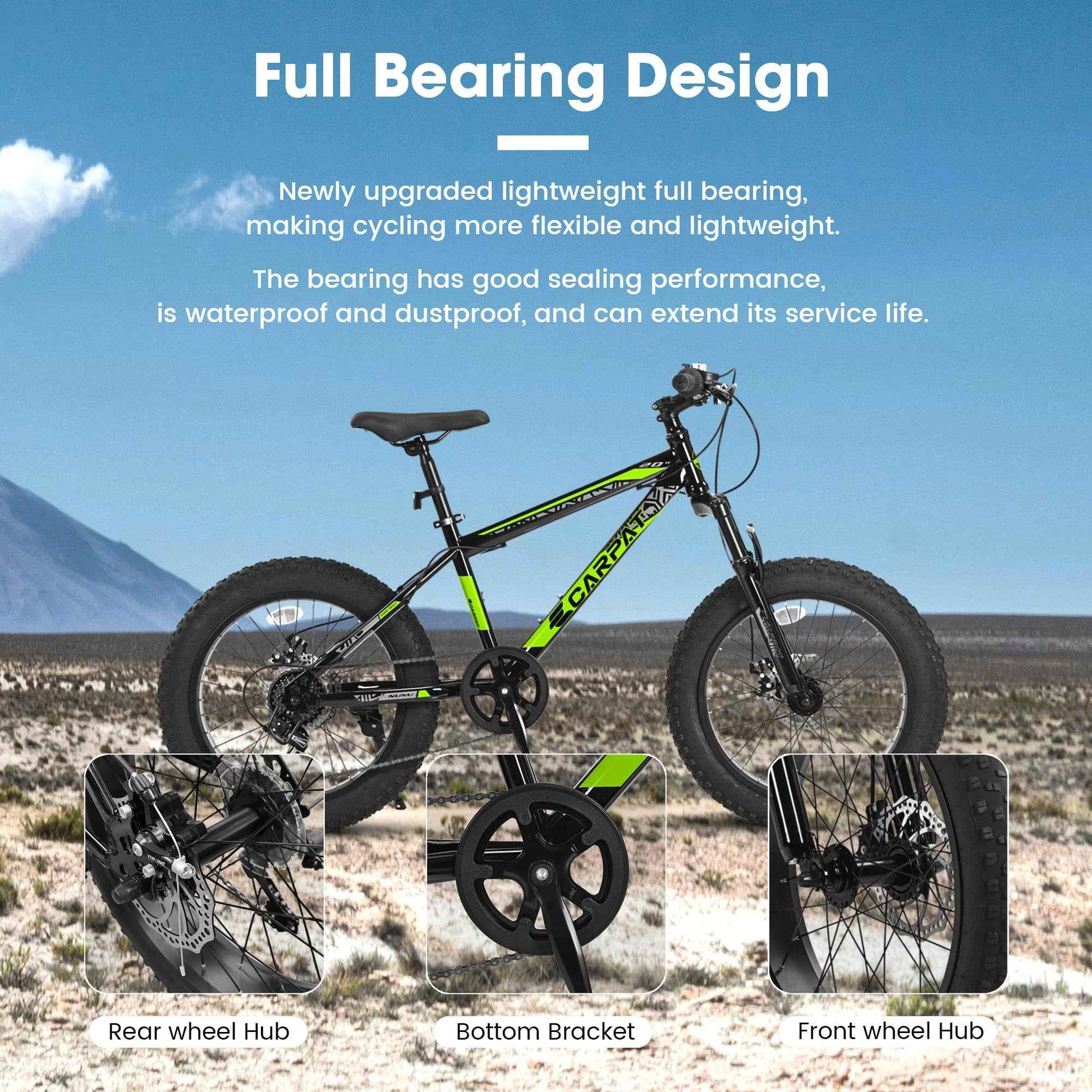 S20109 20 Inch Mountain Bike for Kids and Teenagers, High Carbon Steel Frame, Disc Brakes, Durable Wide Tires, Front Suspension, 7-Speed, Ideal for Snow and Off-Road Riding