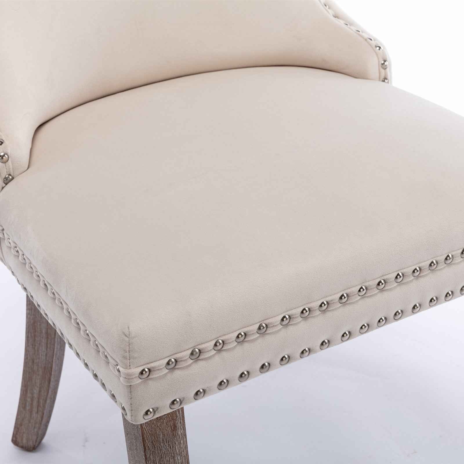 A&A Furniture,Upholstered Wing-Back Dining Chair with Backstitching Nailhead Trim and Solid Wood Legs,Set of 2, Beige,SW8809BG,KD