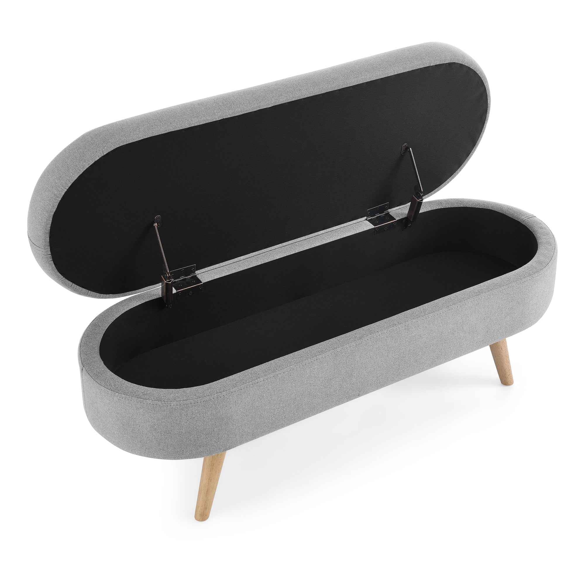 Ottoman Oval Storage Bench with Rubber Wood Legs, Grey Linen, 43.5'x16'x16'