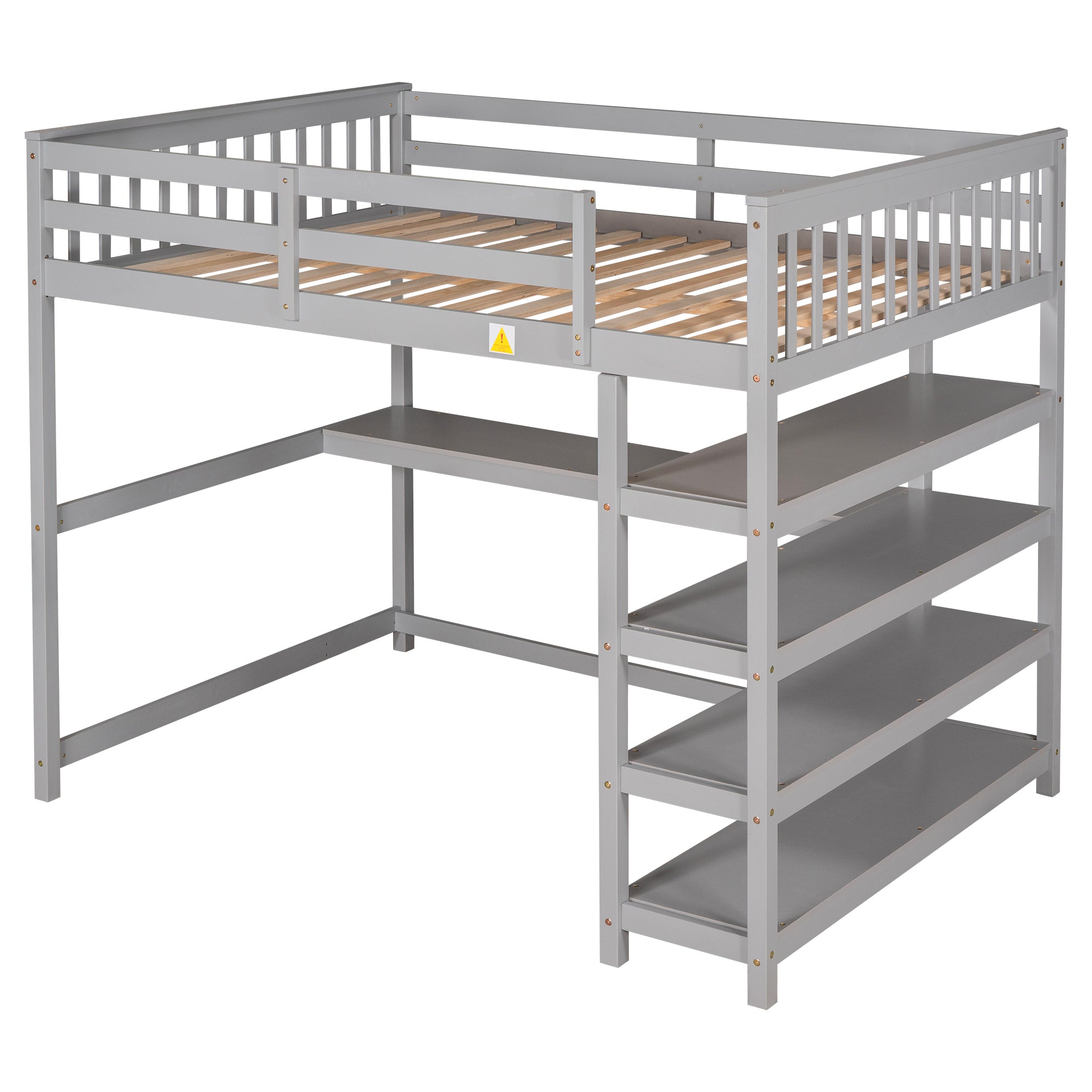 Full Size Loft Bed with Storage Shelves and Under-bed Desk, Gray(OLD SKU:SM000246AAE-1)