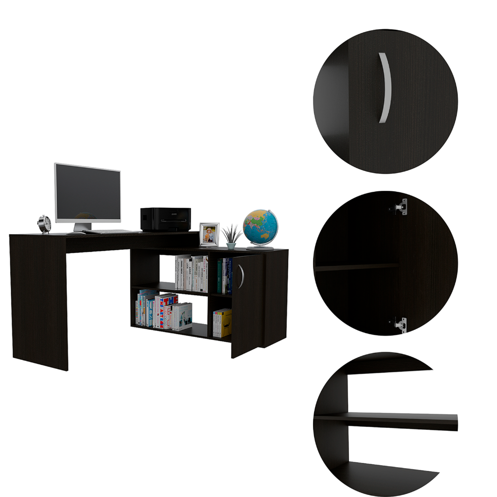 Axis Modern L-Shaped Computer Desk with Open & Closed Storages -Black