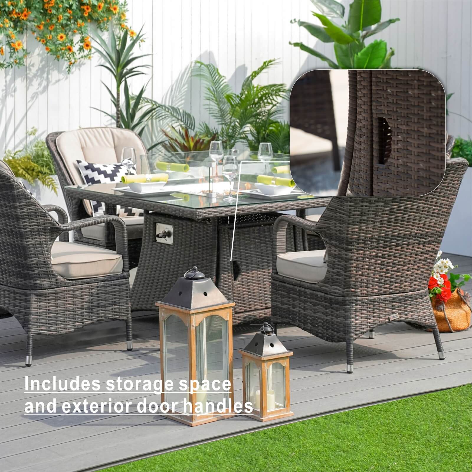 Outdoor Conversation Set with Square Fire Pit Table for 4 Seats(PAG-1104+009-BR) - Abrihome