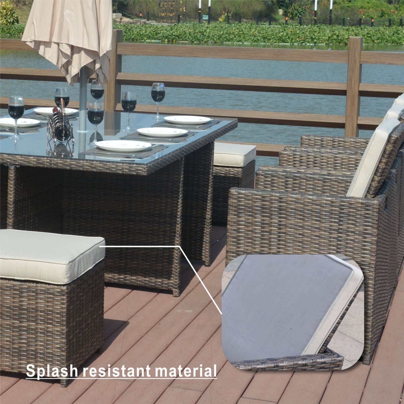 Carmel 10-Seat Outdoor Dining Set with Rectangular Glass Tabletop( PAD-3234-SET) - Abrihome