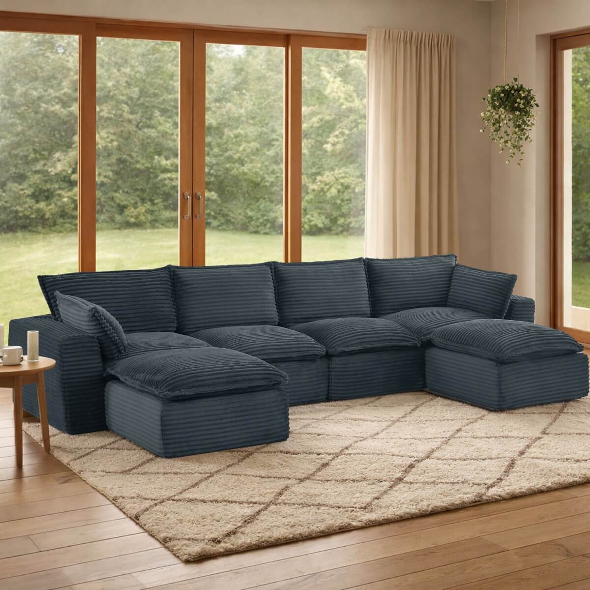 4-6 Seat Convertible Sofa Bed - Modular Compression Couch with Ottomans for Living Room, Apartment & Small Spaces