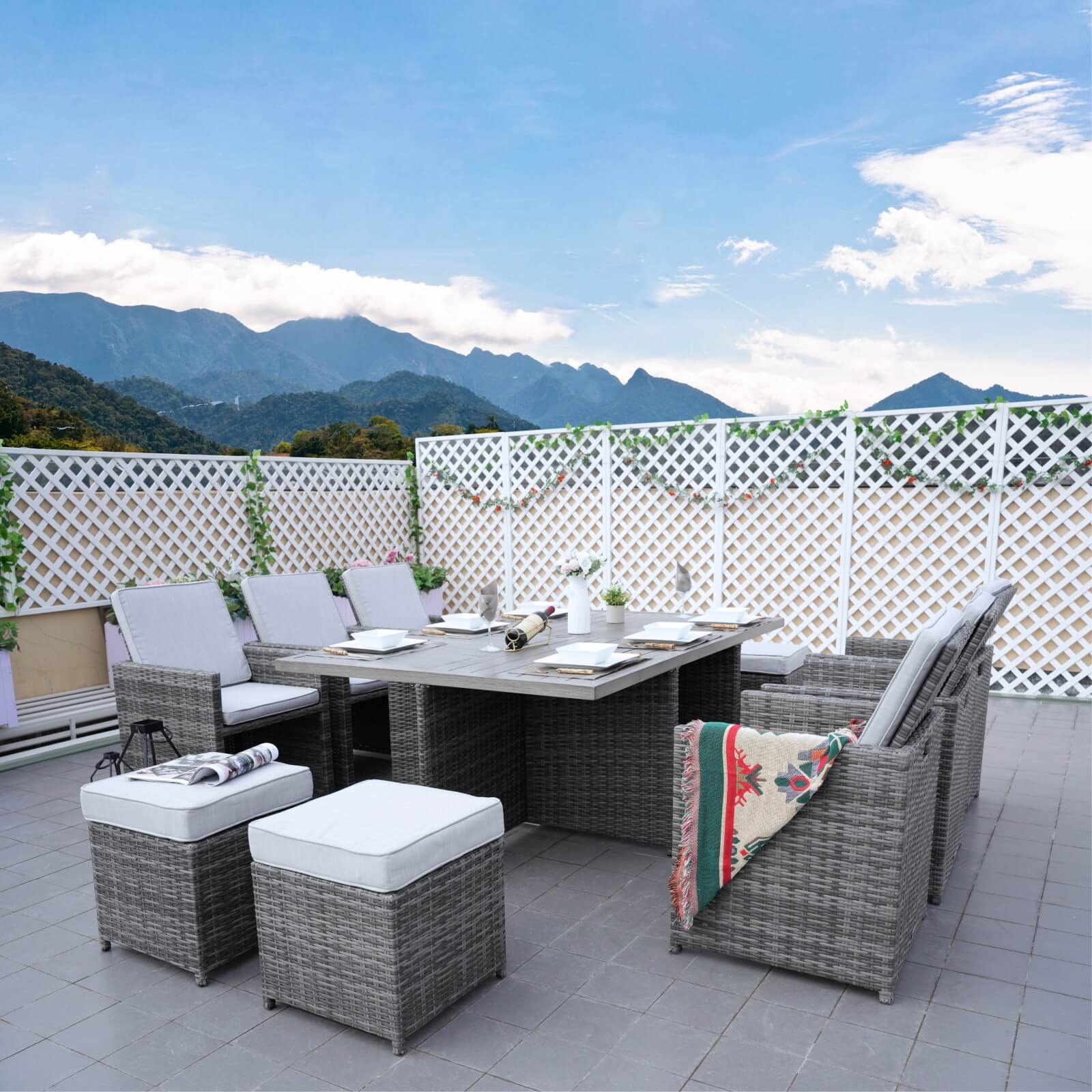 Carmel 10-Seat Outdoor Dining Set with Rectangular Aluminum Tabletop(PAD-3234TA-SET) - Abrihome