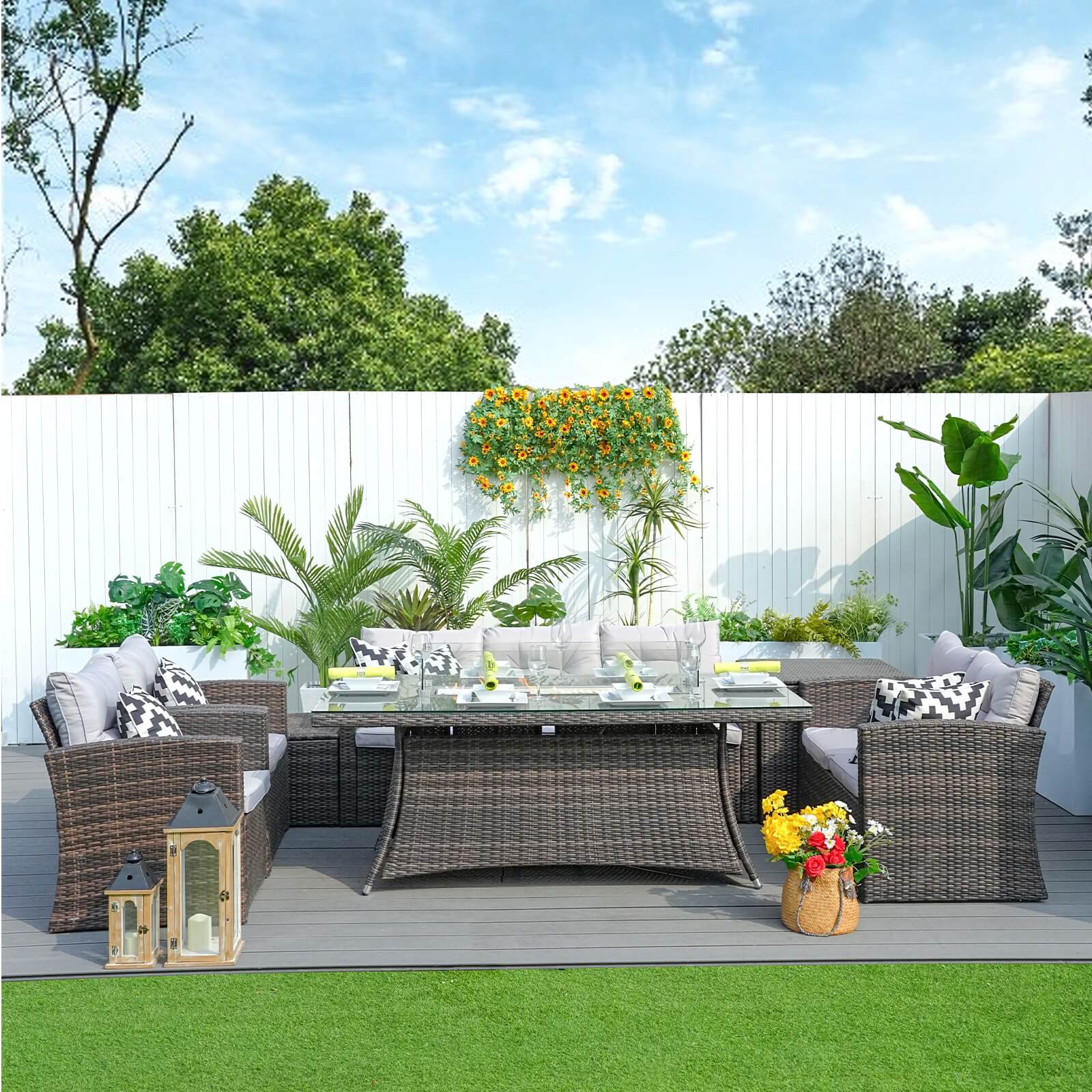 Complete 7-Piece Outdoor Seating Set with Fire Pit and Extra Storage Space(PAS-1503+1106R） - Abrihome