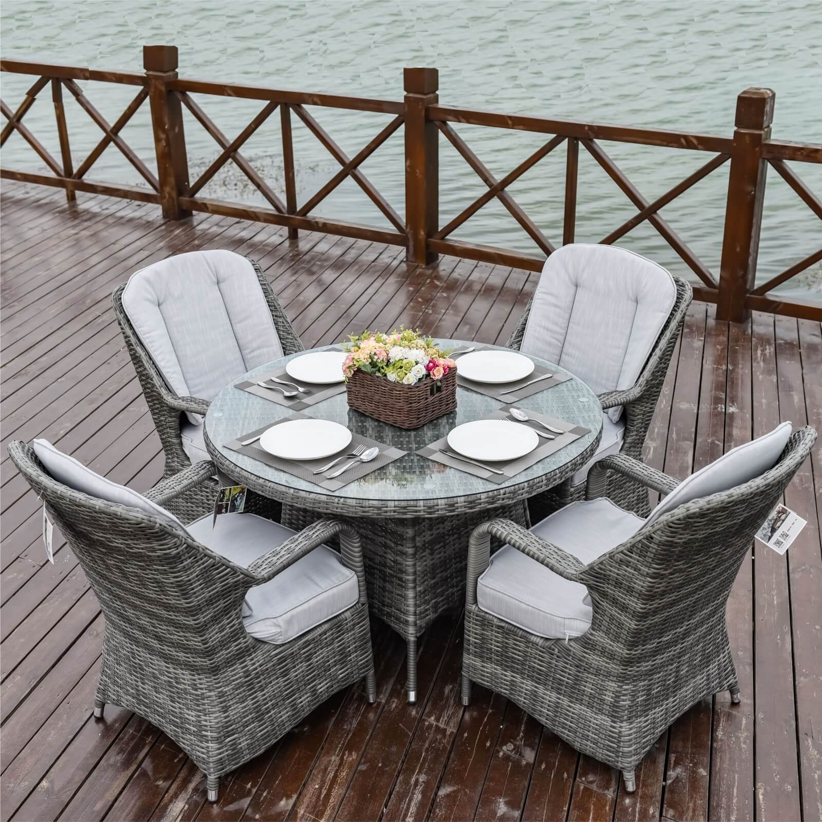 4-Seat Patio Dining Set with Round Table (PAD-1709-SET) - Abrihome