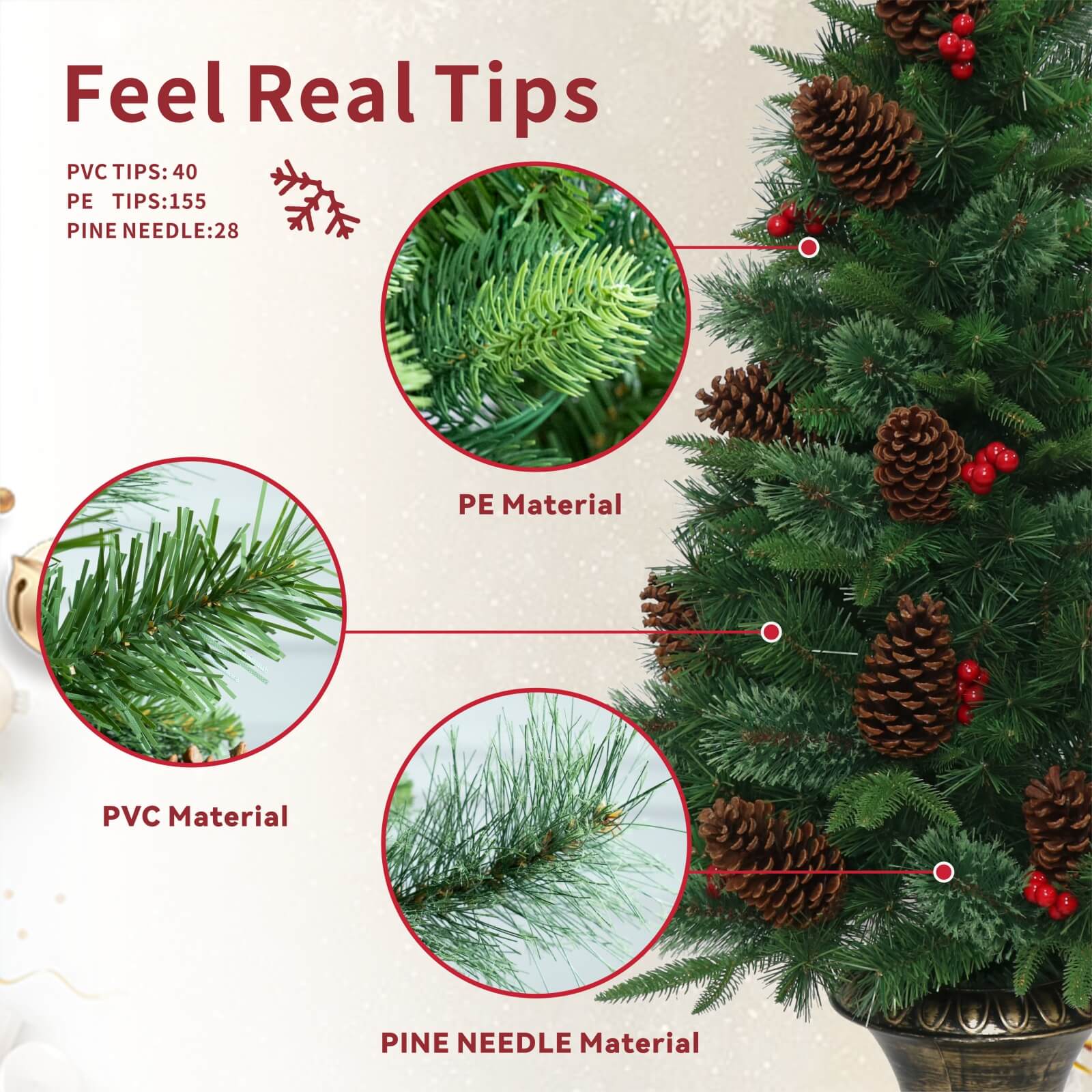 4FT Artificial Christmas Tree with Pinecones & Red Berries(PJT-2509-4FT) - Abrihome