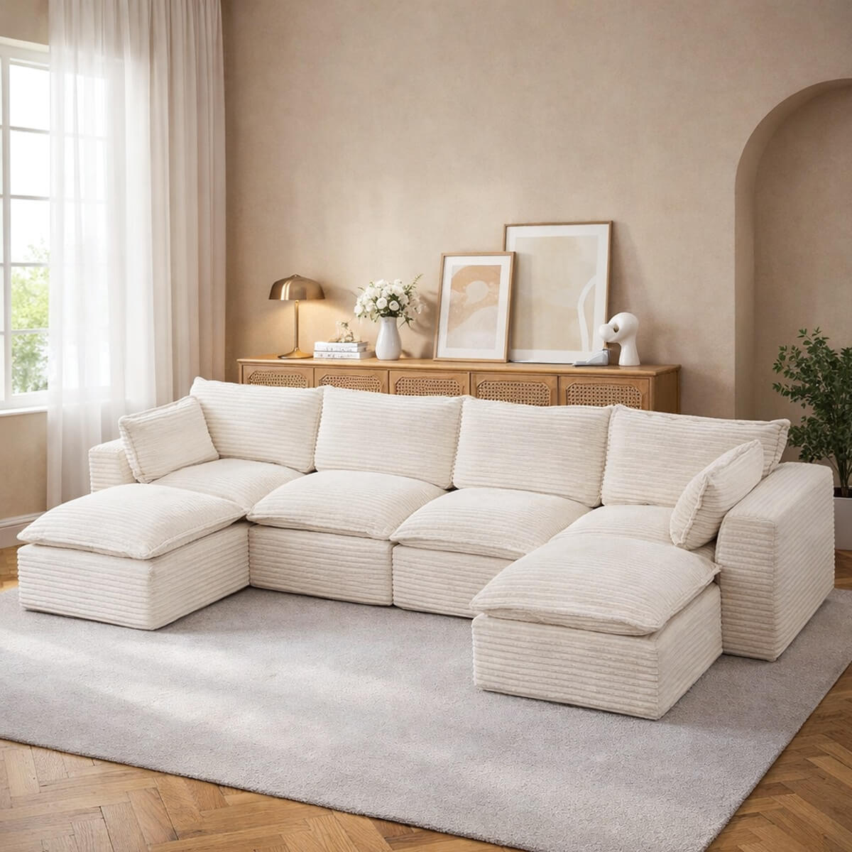 4-6 Seat Convertible Sofa Bed - Modular Compression Couch with Ottomans for Living Room, Apartment & Small Spaces