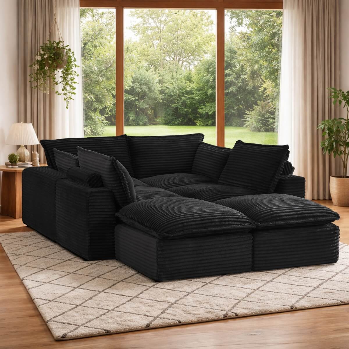 4-6 Seat Convertible Sofa Bed - Modular Compression Couch with Ottomans for Living Room, Apartment & Small Spaces