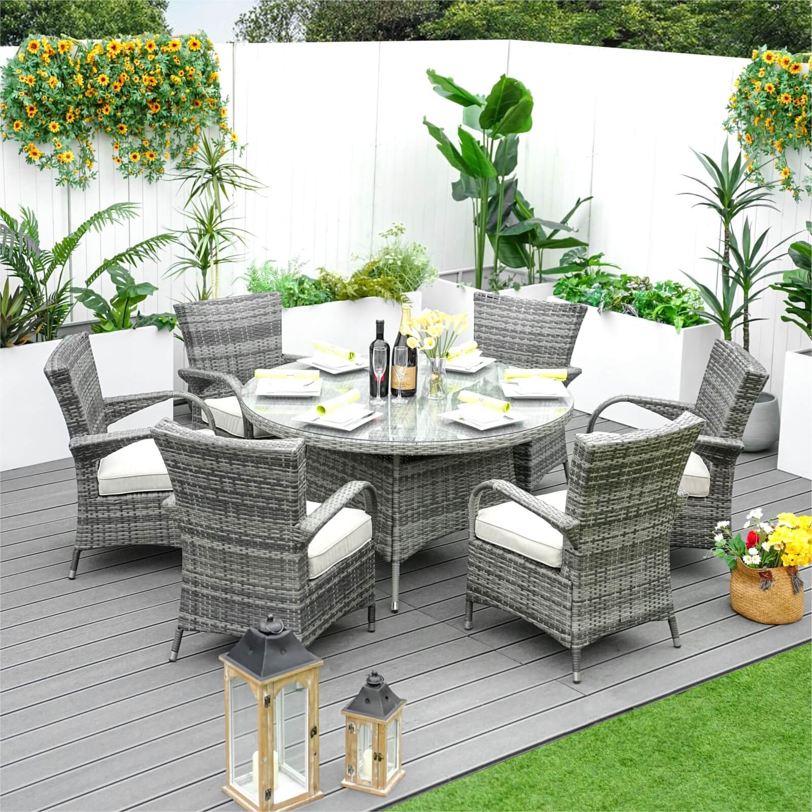 6-Seat Outdoor Dining Set with Round Dining Table( PAD-1122-SET) - Abrihome