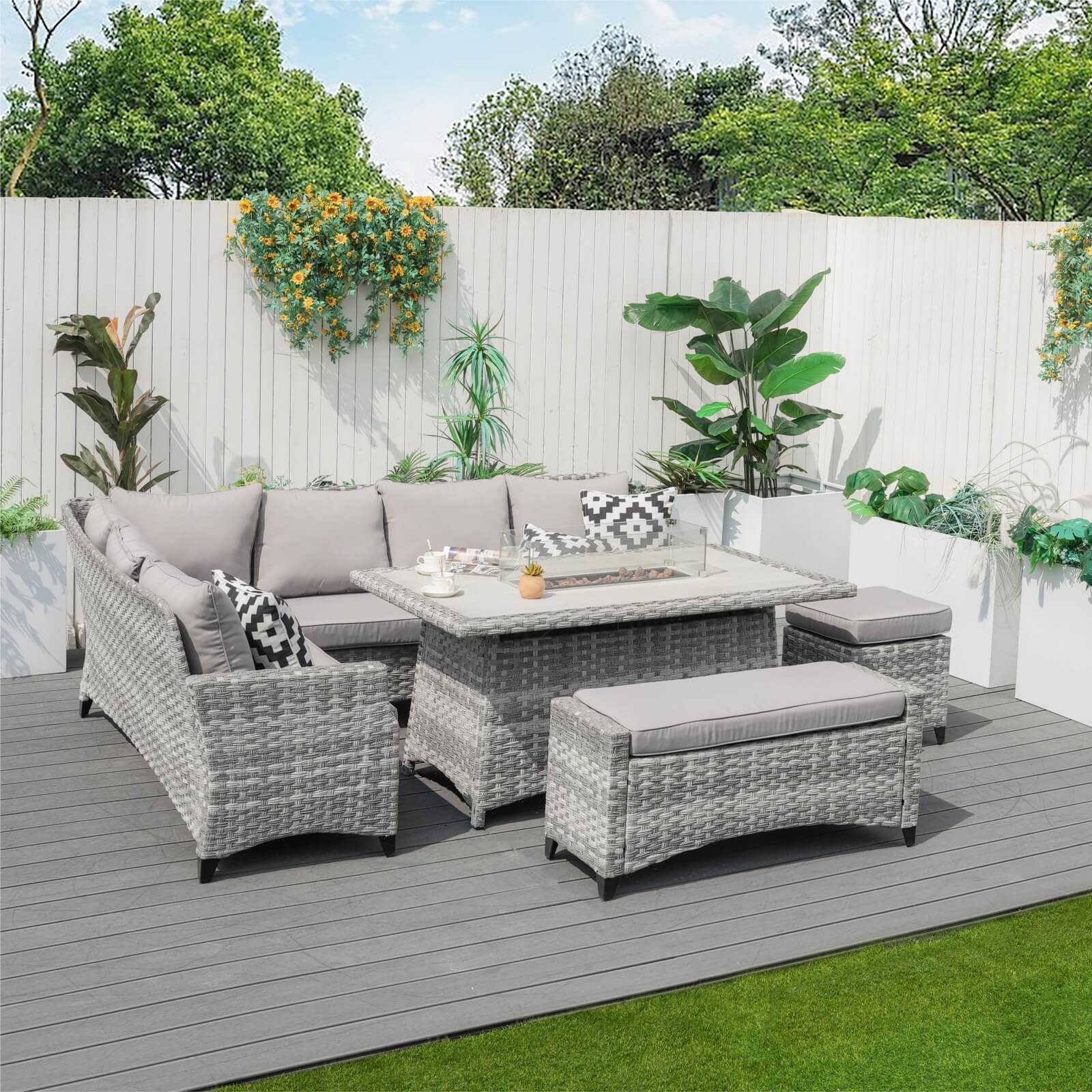 5-Piece Outdoor Lounge Set with Fire Pit Table (PAF-2001) - Abrihome