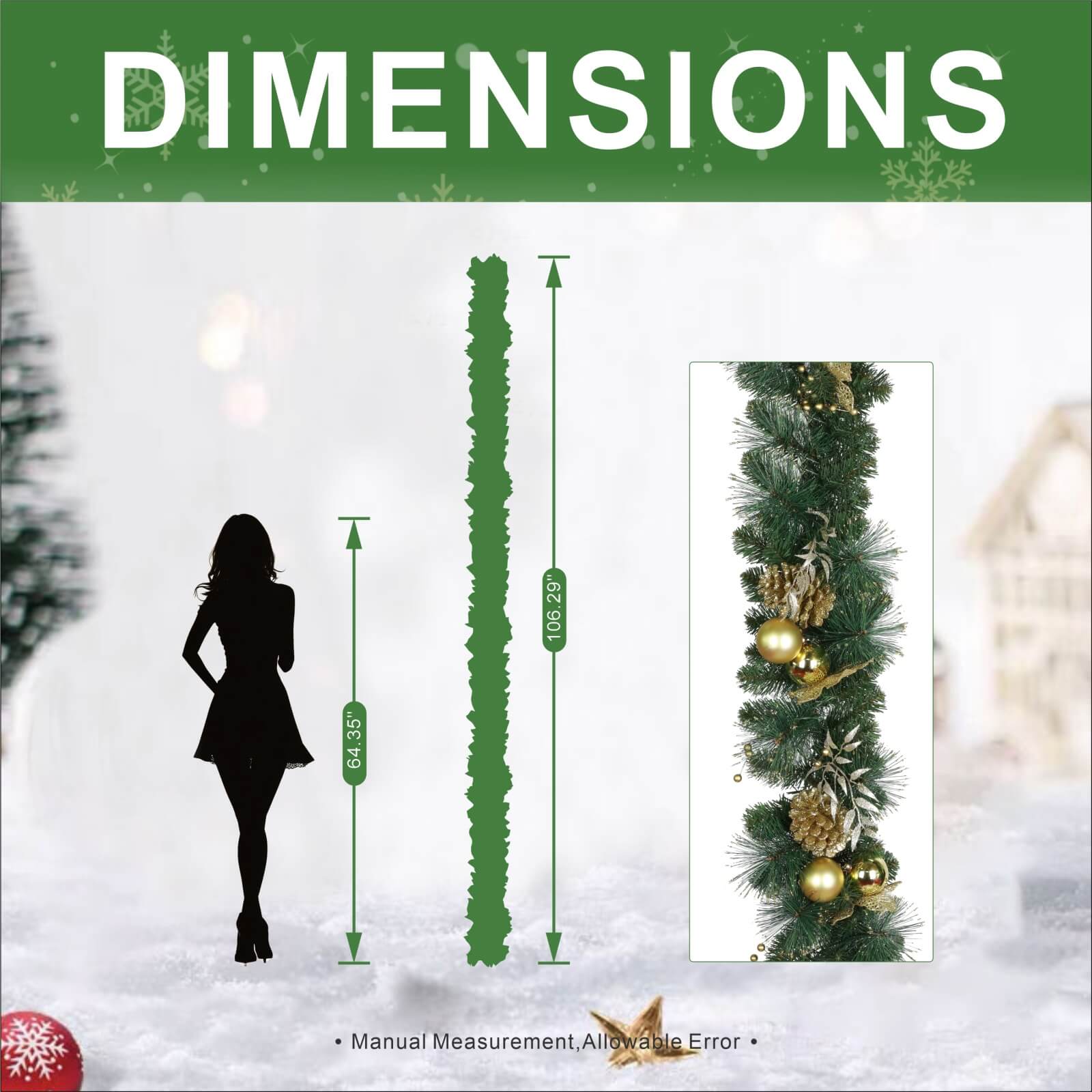 Holiday Pine Garland with Gold Details & Warm White LEDs(PJG-2511) - Abrihome