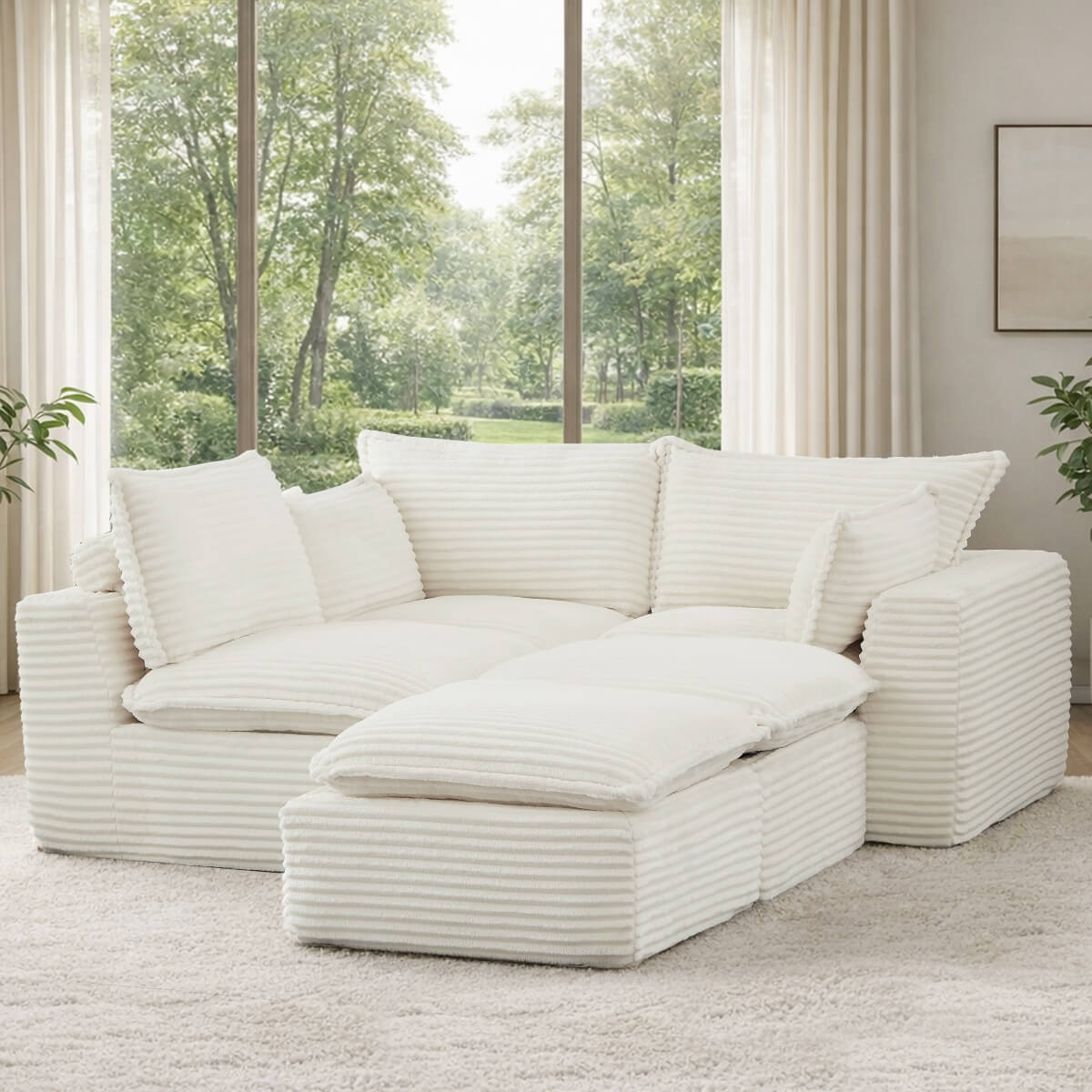 3-5 Seat Convertible Sofa Bed - Compression Modular Couch with 2 Ottomans, Transforming Sofa & Bed for Living Room, Apartment & Small Spaces