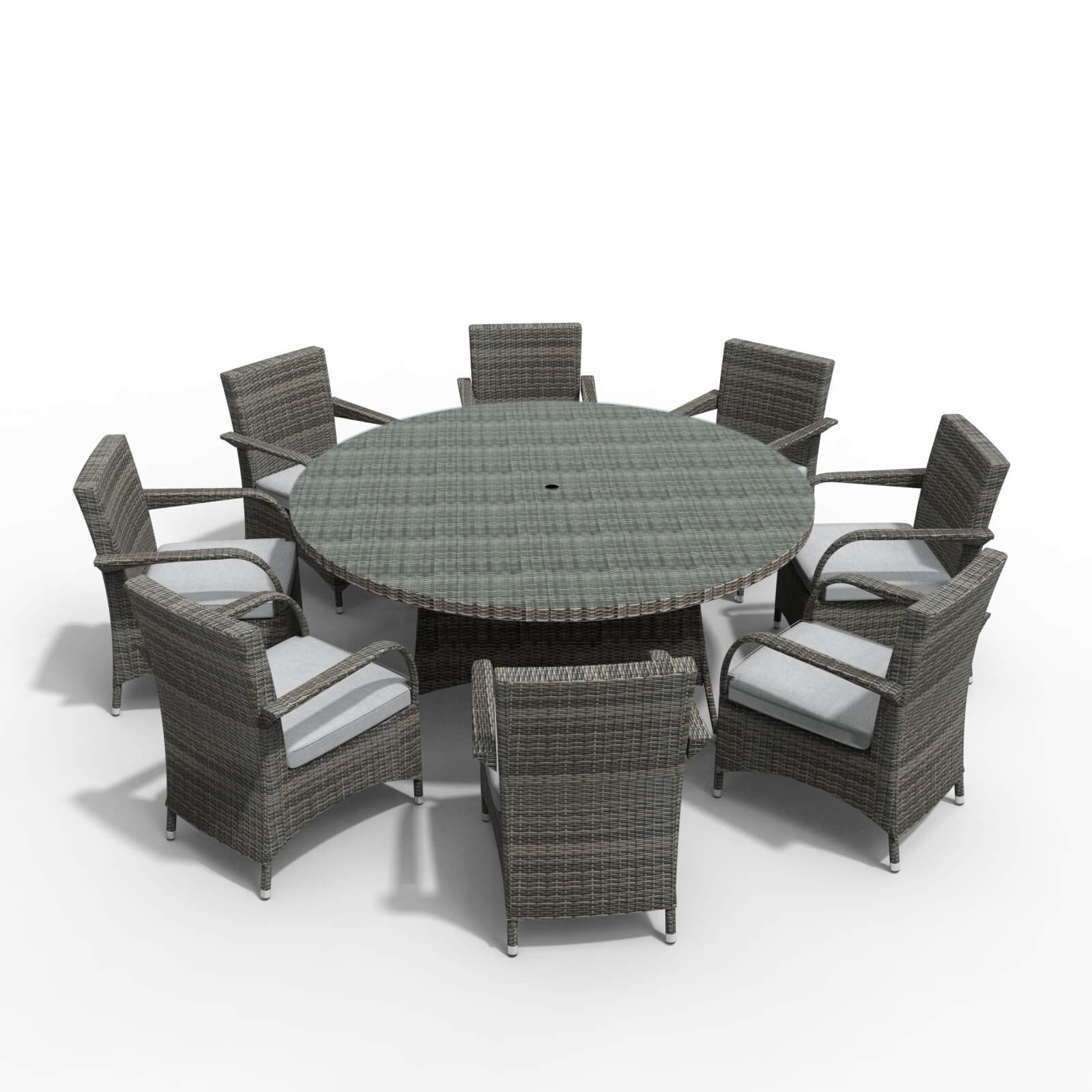 9-Piece Outdoor Wicker Dining Set with Large Round Table & Cushioned Chairs(PAD-1714+1122) - Abrihome