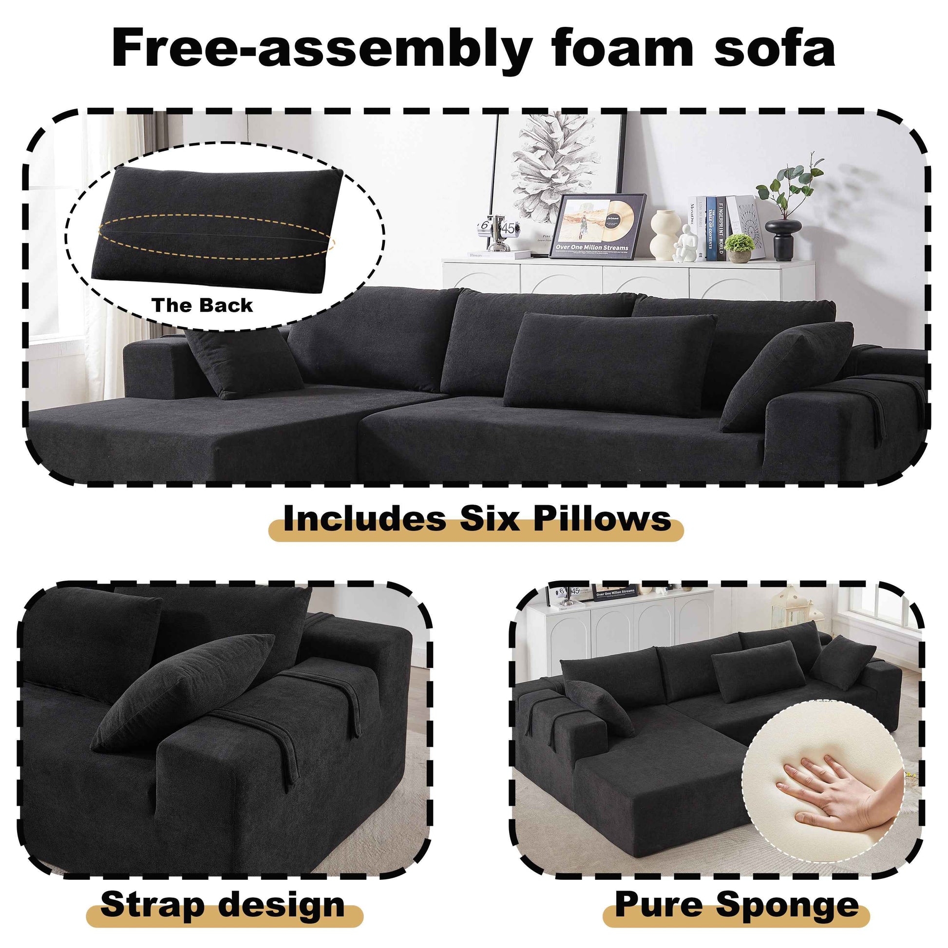 Modern Chenille Upholstered Sectional Sofa Couch Set,Modular 108' L Shaped Sectional Living Room Sofa Set With 6 Pillows,Free Combination Sofa Couch for Living Room,Bedroom(Left Chaise)W834P240009