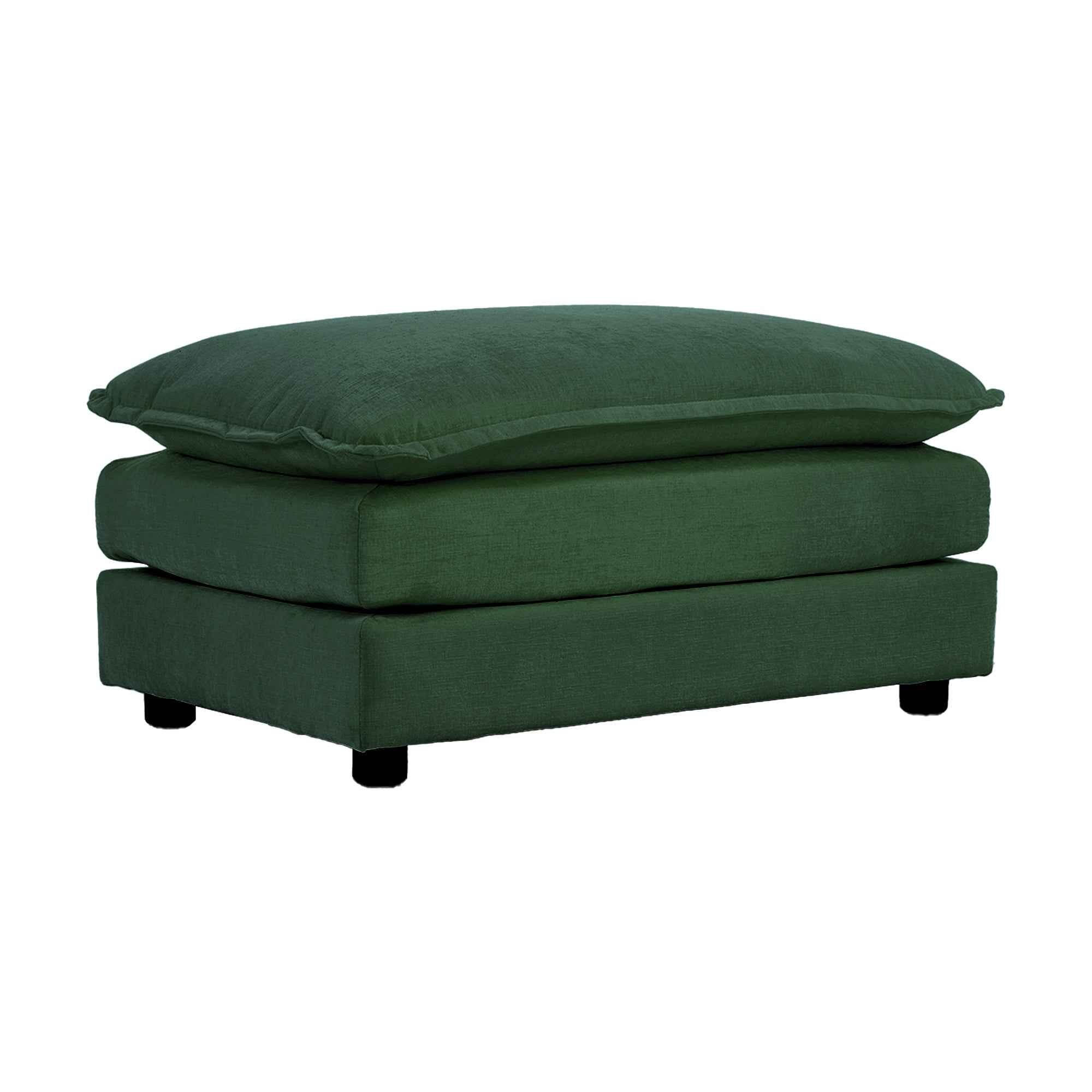 Chenille Two-Seater Sofa with 1 Footrest, 2 Seater L-Shaped Sectional with Ottoman,Loveseat with Ottoman for Small Living Space, Green Chenille