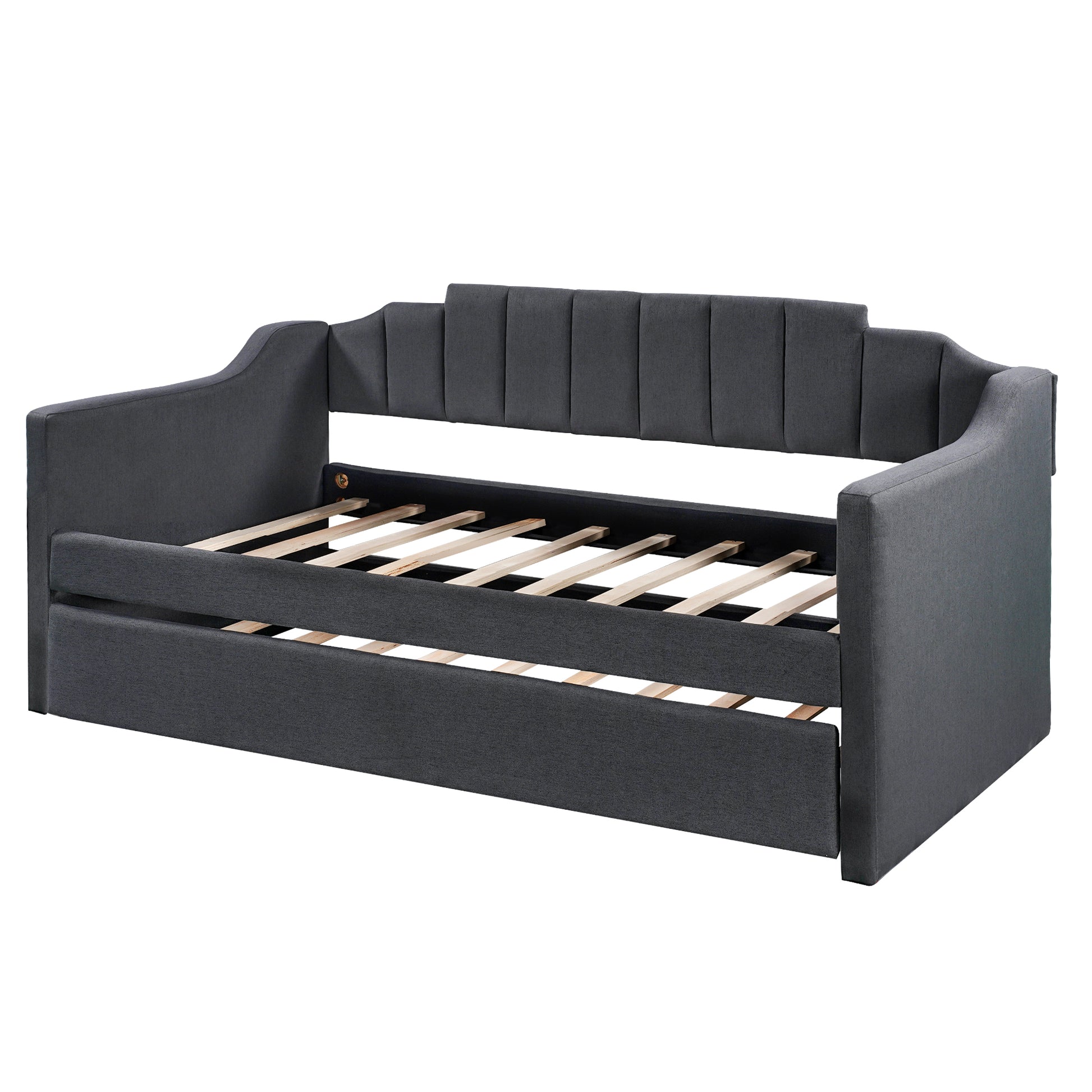 Upholstered Twin Daybed with Trundle,Black - Abrihome