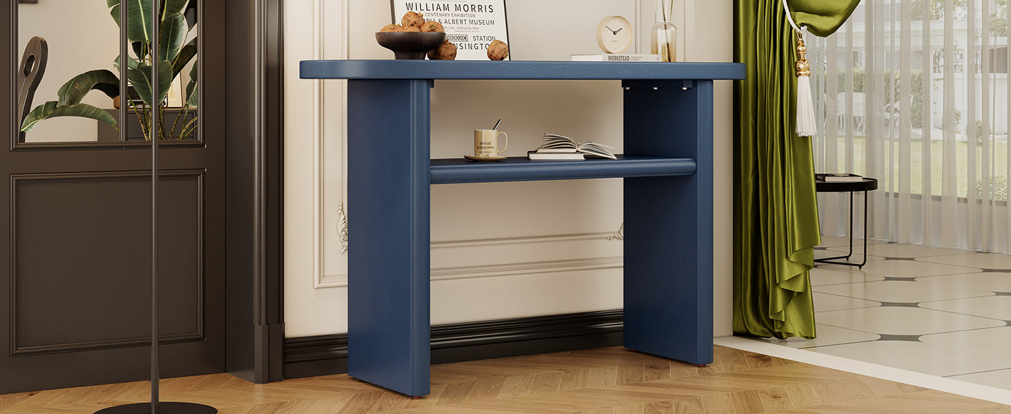 TREXM Elegant Minimalist Console Table with Rounded Edges and Sturdy Shelf Design for Entryway, Living Room(Navy)