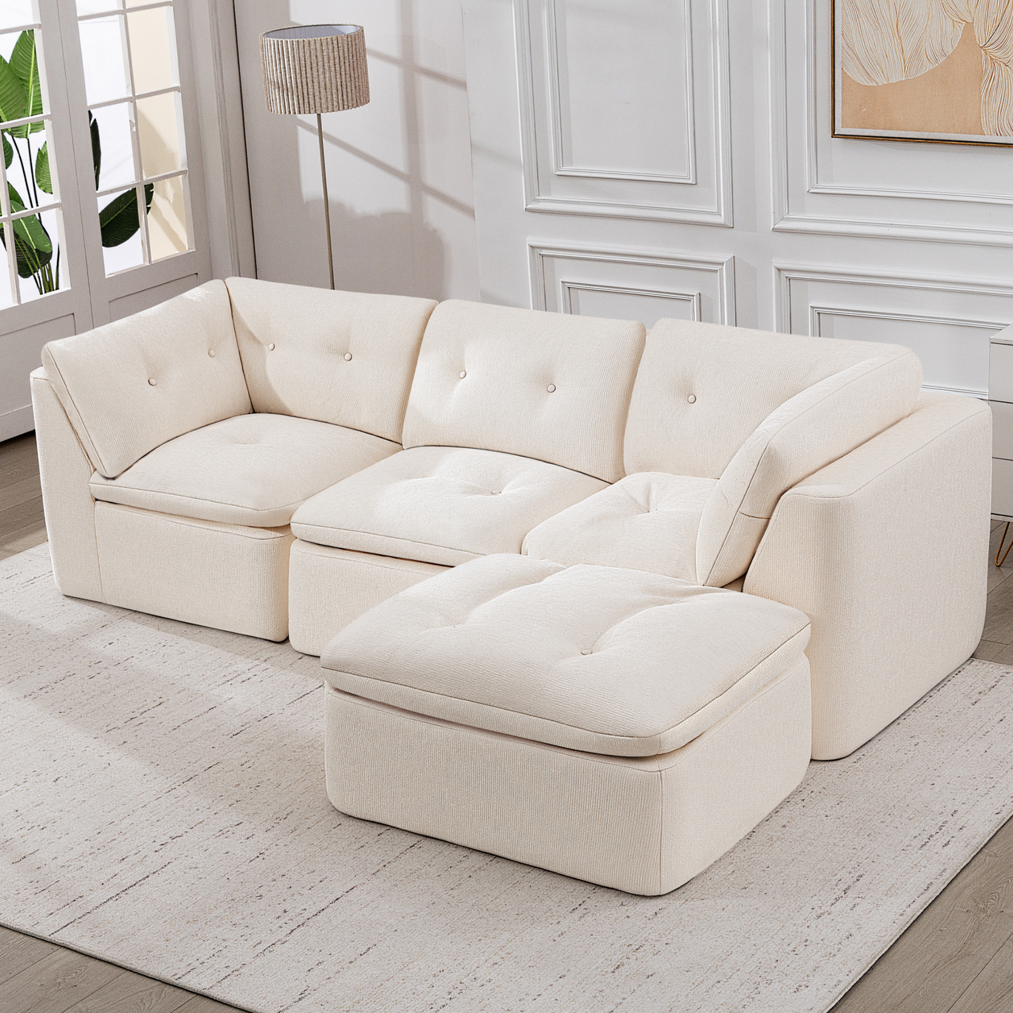 Modern Cloud-style Living Room Sofa, Deep Seat Convertible L-shaped Frame-free Sofa - Abrihome