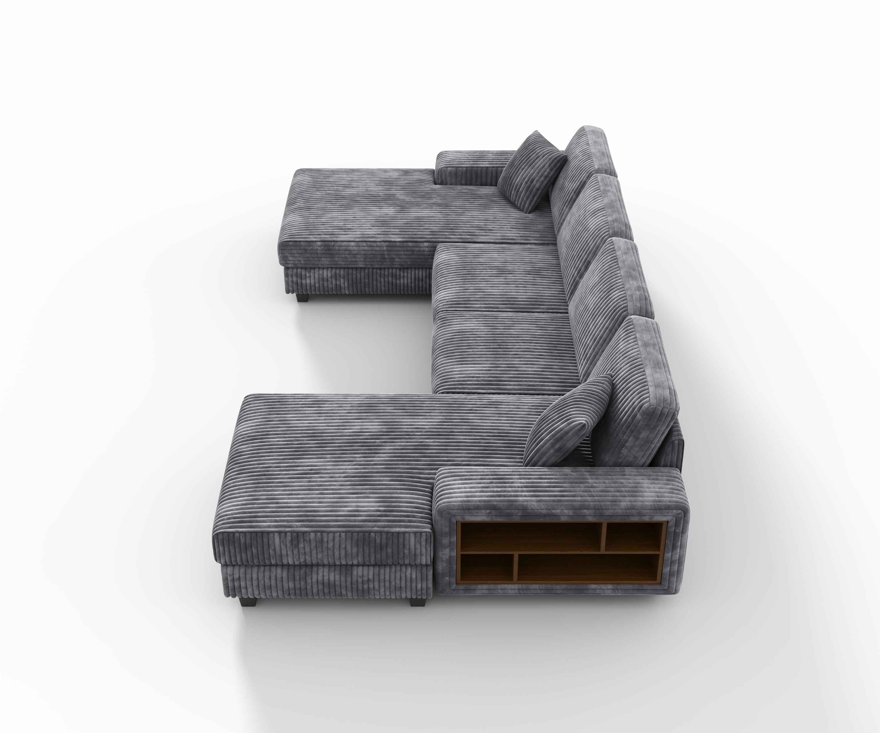 Convertible U-shaped Combination Sofa, Corduroy Fabric, Modern Comfortable Large Size 4 Seat Sofa, Living Room Double Lounge Chair , Dark Grey