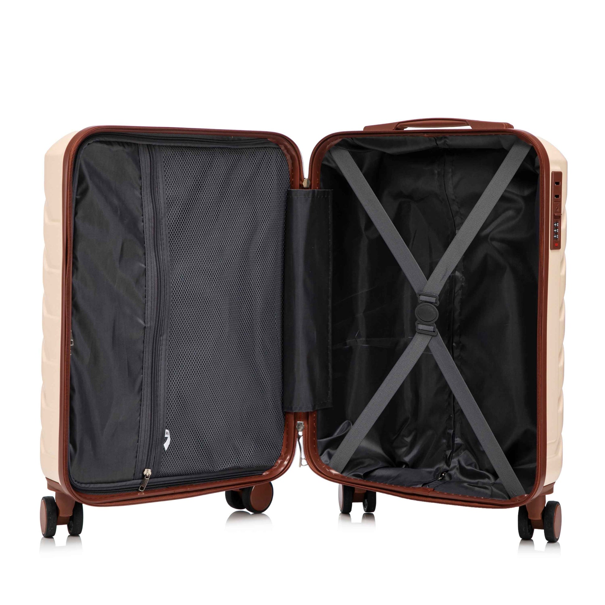 14'/20' 2 pcs/set in ABS Spinner Wheel Luggage, with Combination Lock,14' Cosmetic Case (Beige)
