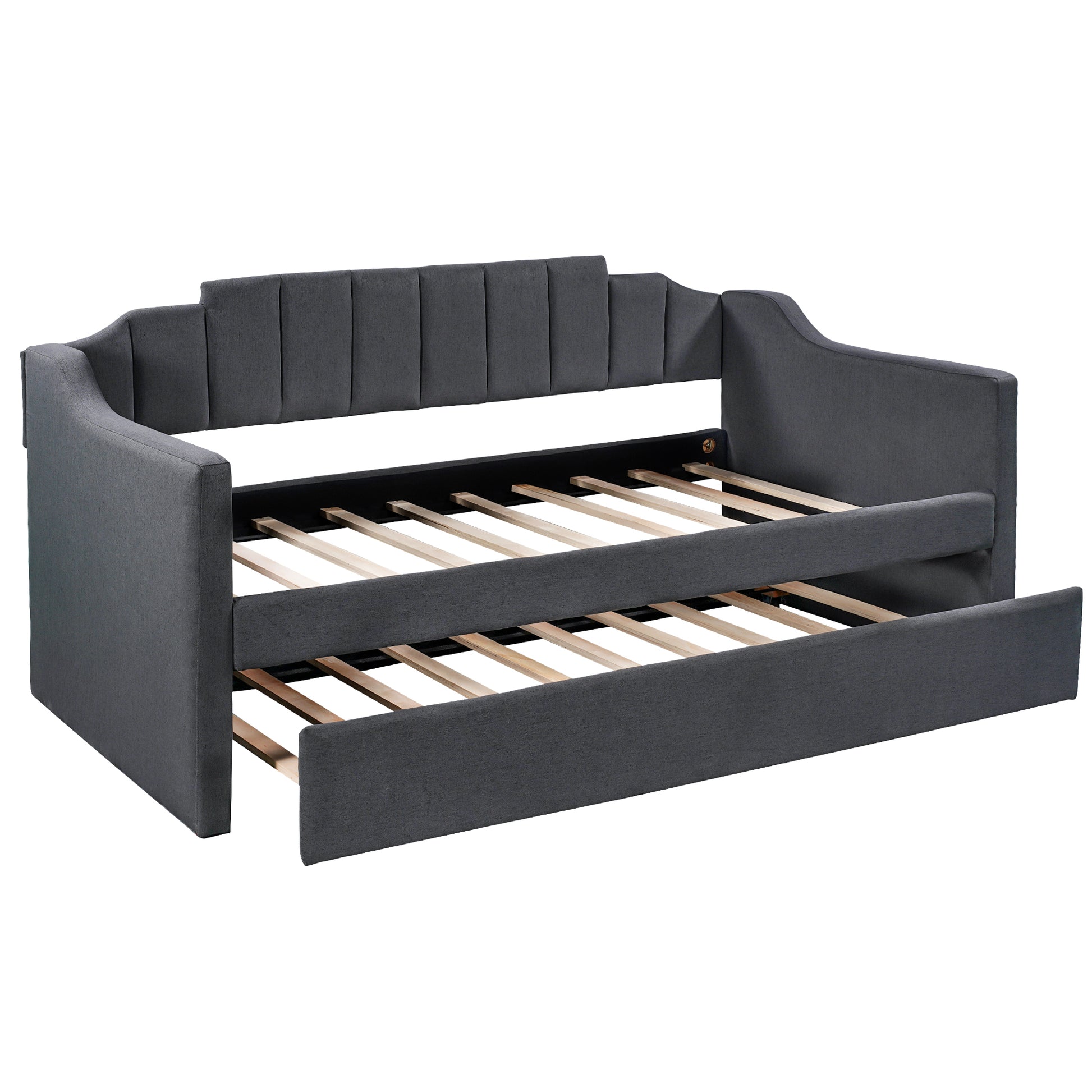 Upholstered Twin Daybed with Trundle,Black - Abrihome