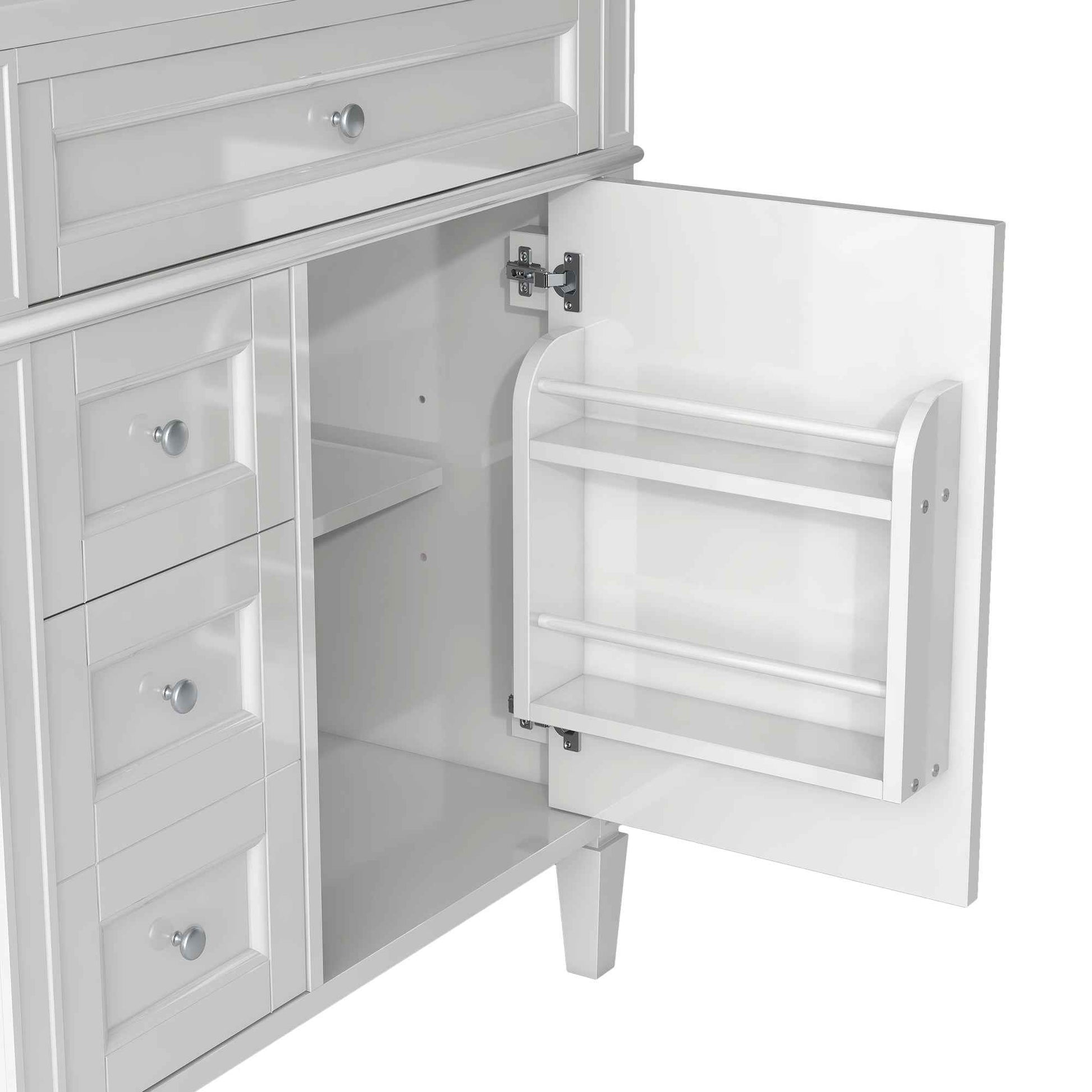 Modern 30'' Bathroom Vanity with Top Sink, White Freestanding Storage Cabinet with 2 Drawers and Tip-out Drawer, Mirror Cabinet Combo, Solid Wood + MDF Frame, Ceramic Undermount Sink
