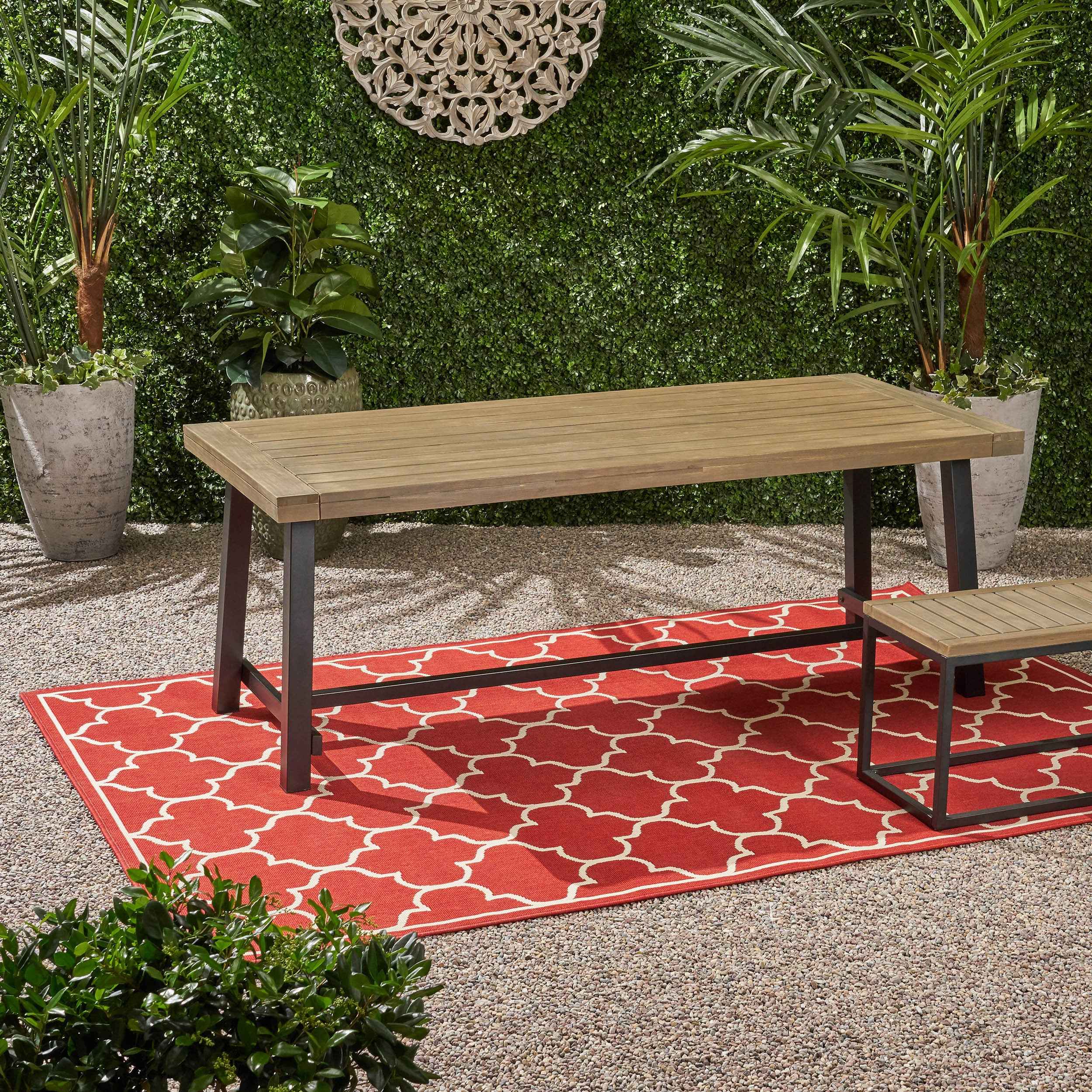 Modern Industrial Outdoor Acacia Wood Dining Table with Grey/Rustic Metal Frame