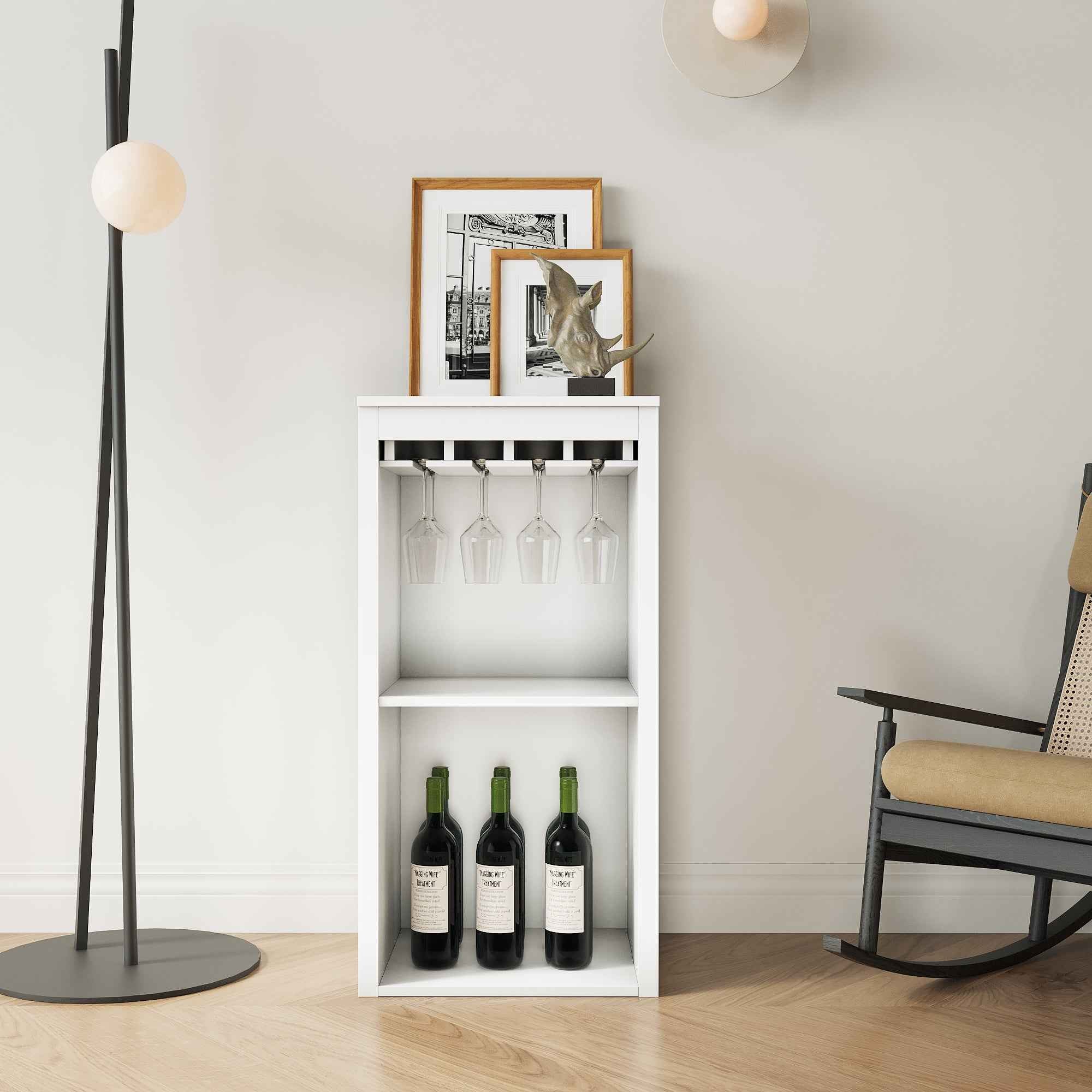 WHITE color modular wine bar Cabinet with Storage Shelves for Dining Room