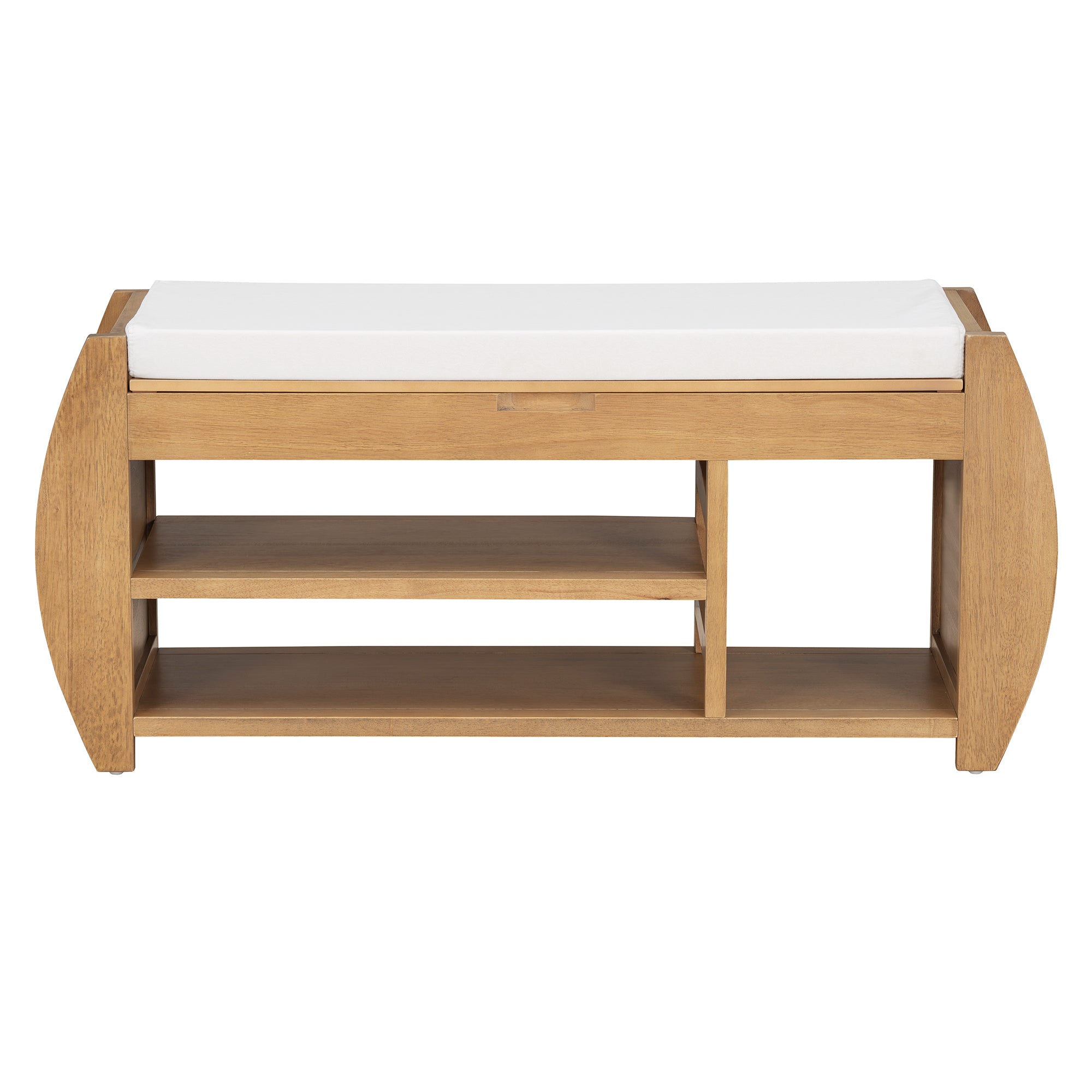 TREXM Retro Multifunctional Storage Bench with Cushion and Curved Side Panel for Entrance and Living Room (Natural)