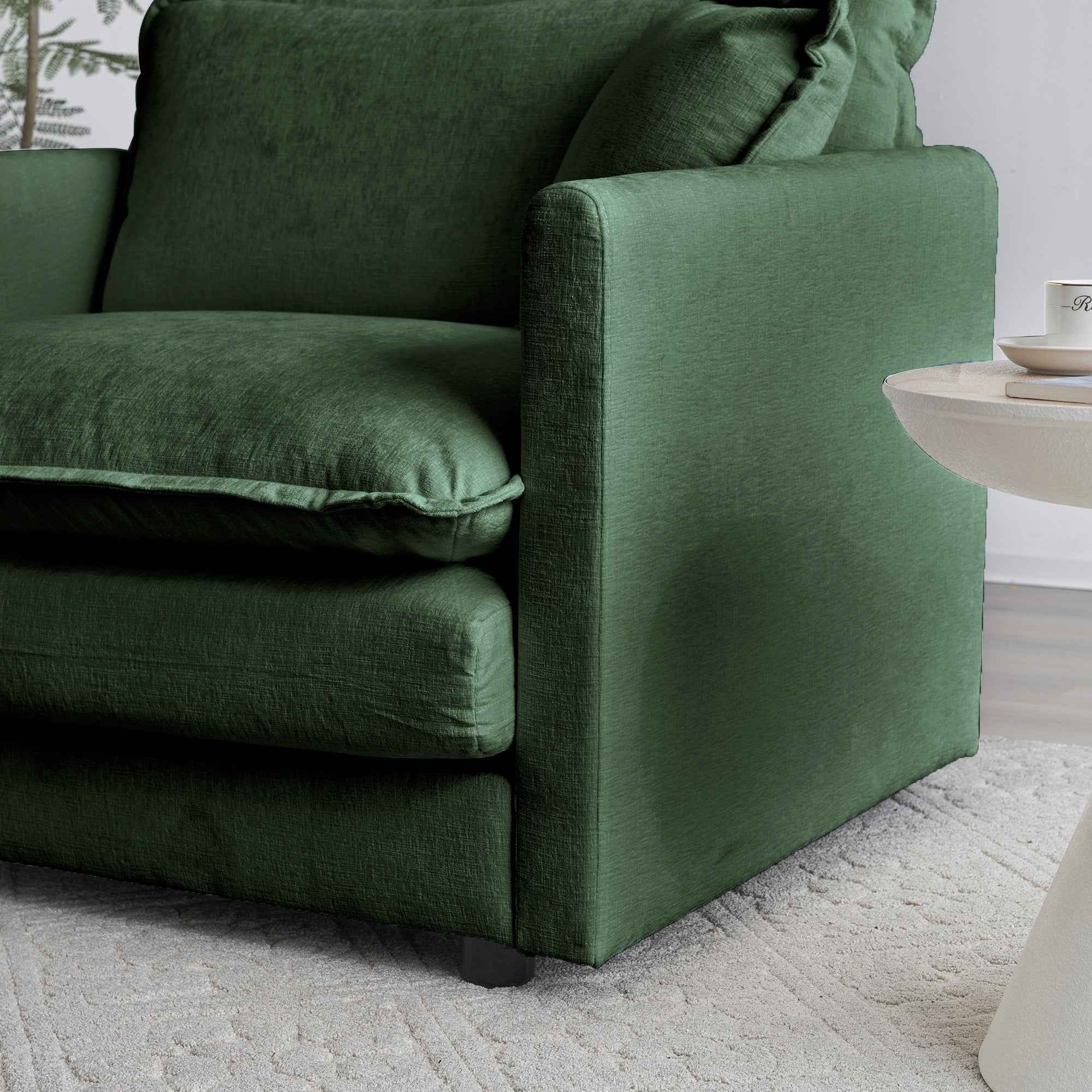 Chenille Two-Seater Sofa with 1 Footrest, 2 Seater L-Shaped Sectional with Ottoman,Loveseat with Ottoman for Small Living Space, Green Chenille