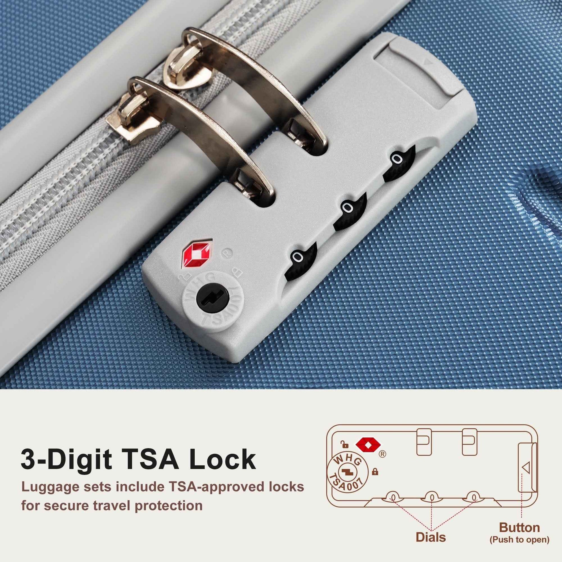 Premium ABS Travel Luggage Set , 3-Piece TSA Lock Suitcase Ensemble with 20, 24, and 28 Inch Sizes with 360° Spinner Wheels, blue
