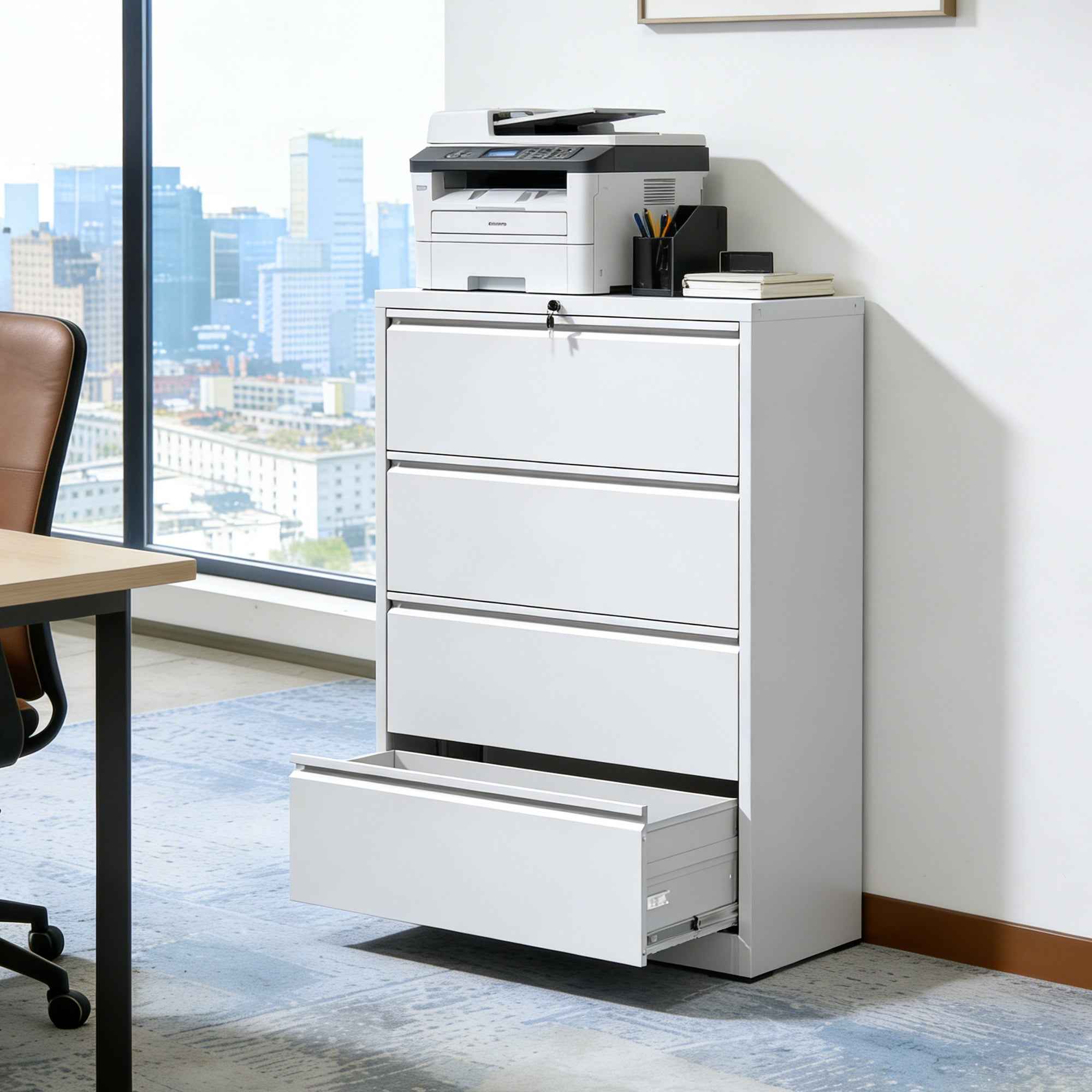 4 Drawer Lateral File Cabinet, Heavy Duty Metal Filing Cabinet, 35.4 Inch Wide Locking File Cabinet for Home Office, Space-Saving Vertical Storage with Anti-Tip Interlock, for Letter/Legal/A4 Files