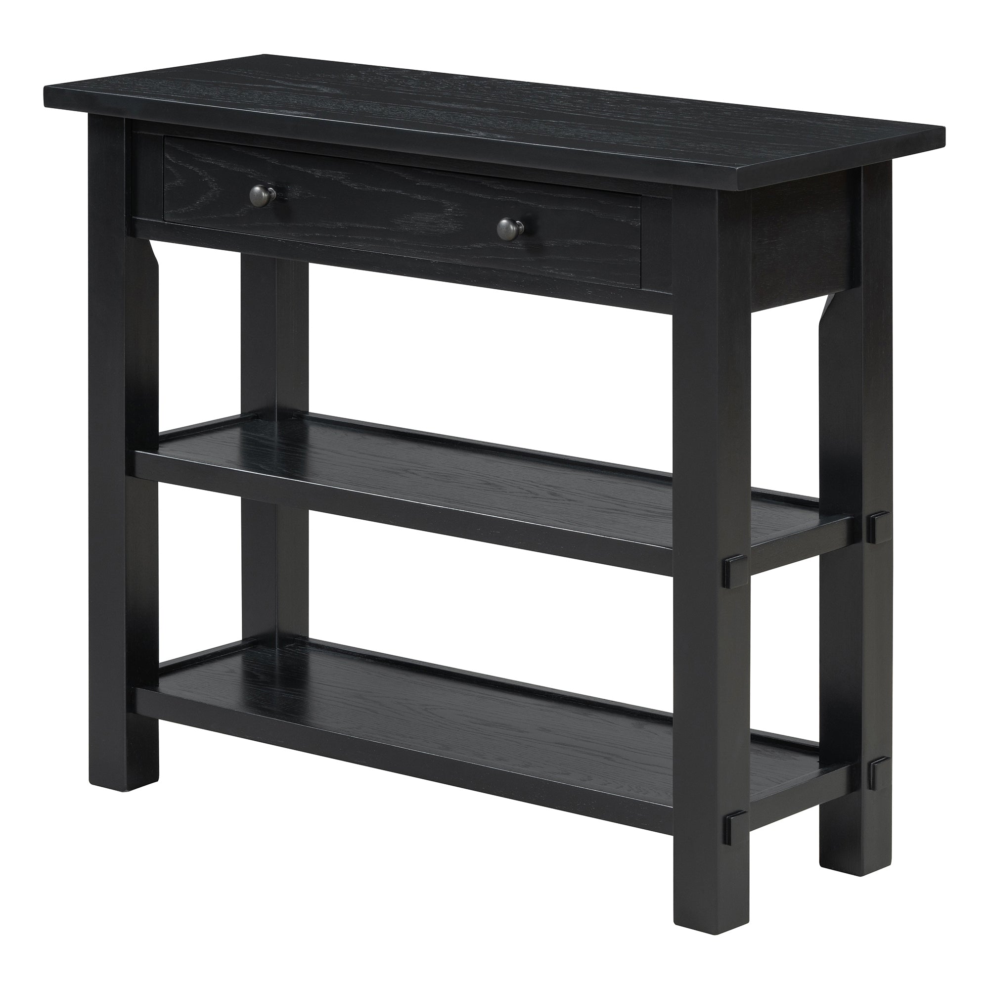 TREXM Retro Console Table with Drawer and Two Sturdy Shelves for Entryway, Living Room (Black)