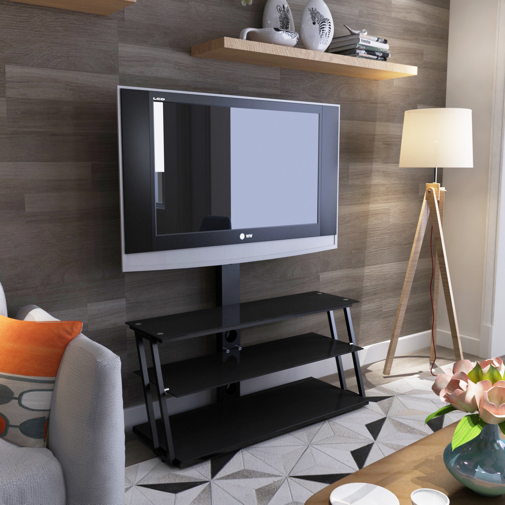 Black Multi-Function Angle And Height Adjustable Tempered Glass  TV Stand - Abrihome