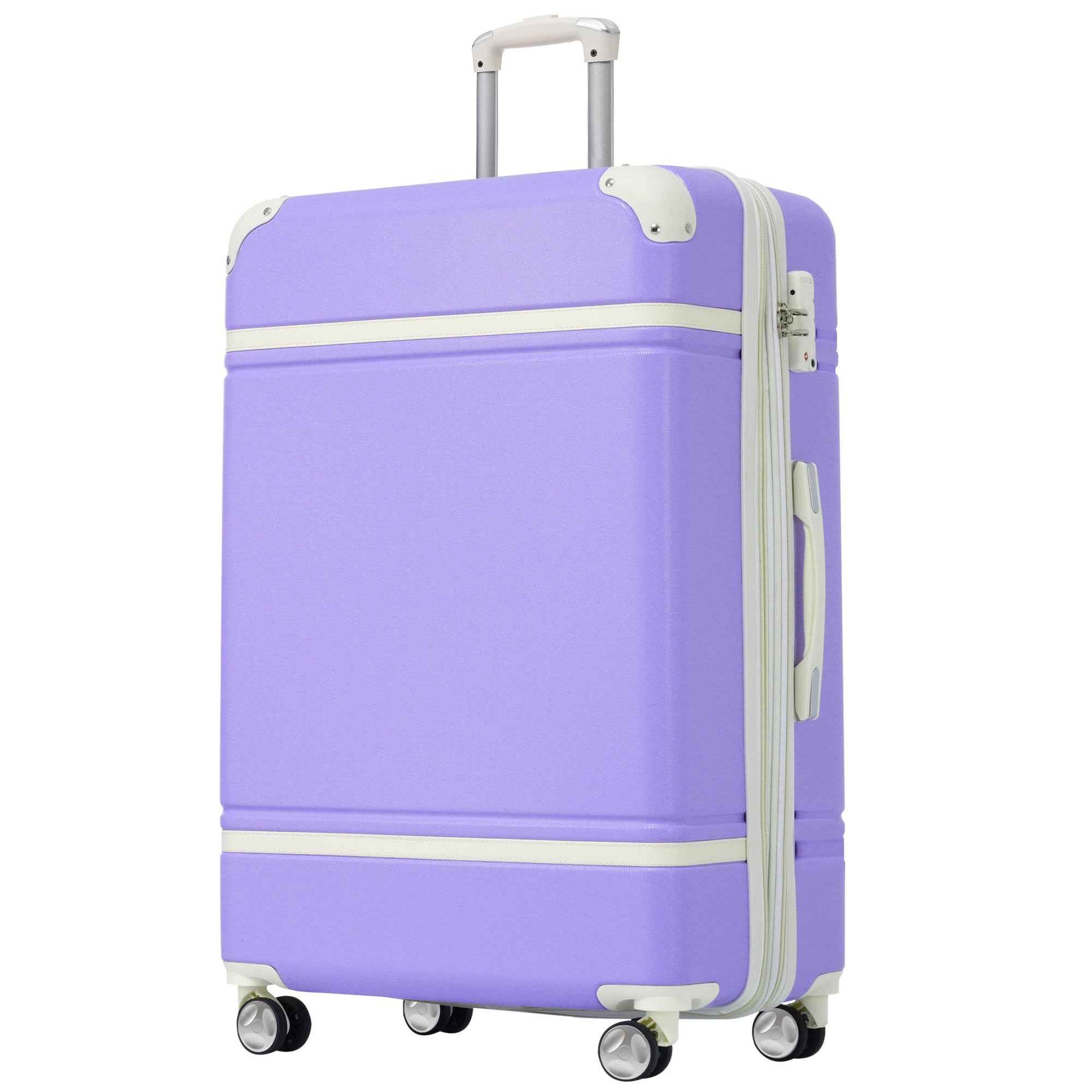 Hardshell Luggage Sets with Bags Lightweight Suitcase Double Spinner Wheels with TSA Lock ,Single Vintage Luggage 28 IN,Purple